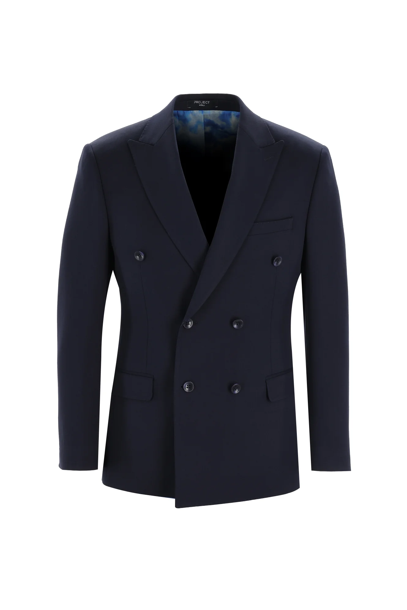 Koyu Lacivert 7 Drop Super Slim Fit Eksra Dar Kesim Fit Kruvaze Takım Elbise - Image 2