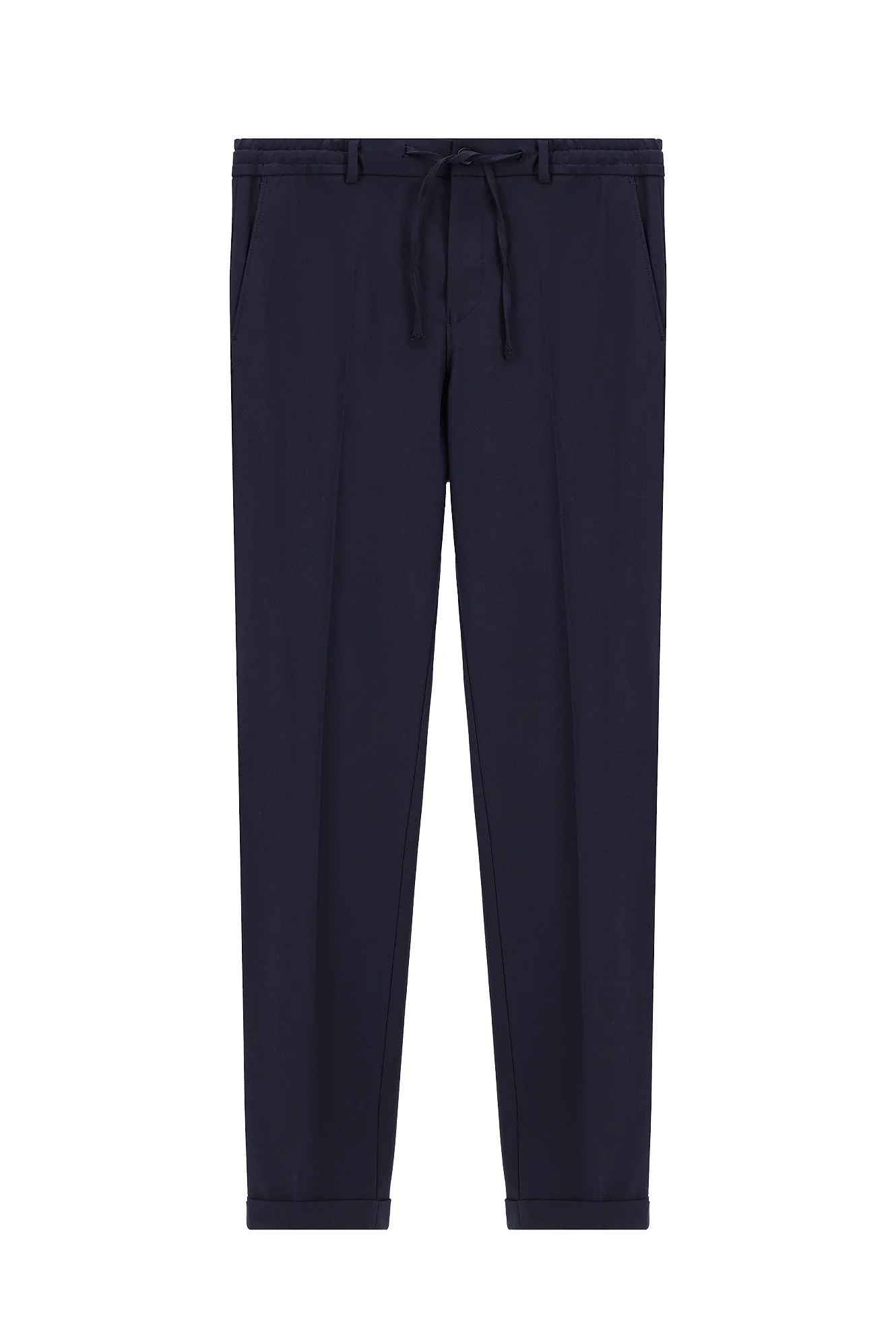 Koyu Lacivert 7 Drop Super Slim Fit Eksra Dar Kesim Likralı Beli Lastikli İpli Klasik Kumaş Pantolon - Image 6