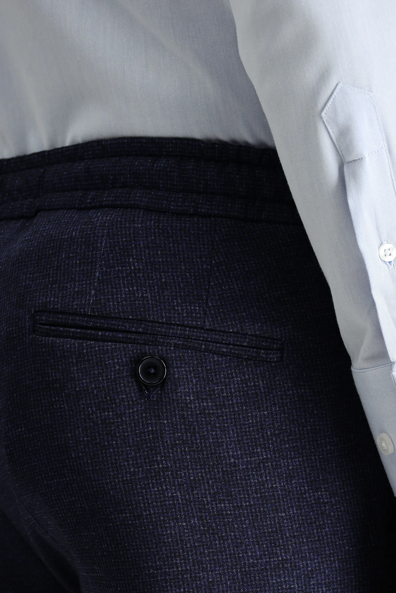 Koyu Lacivert 7 Drop Super Slim Fit Eksra Dar Kesim Likralı Beli Lastikli İpli Klasik Kumaş Pantolon - Image 5
