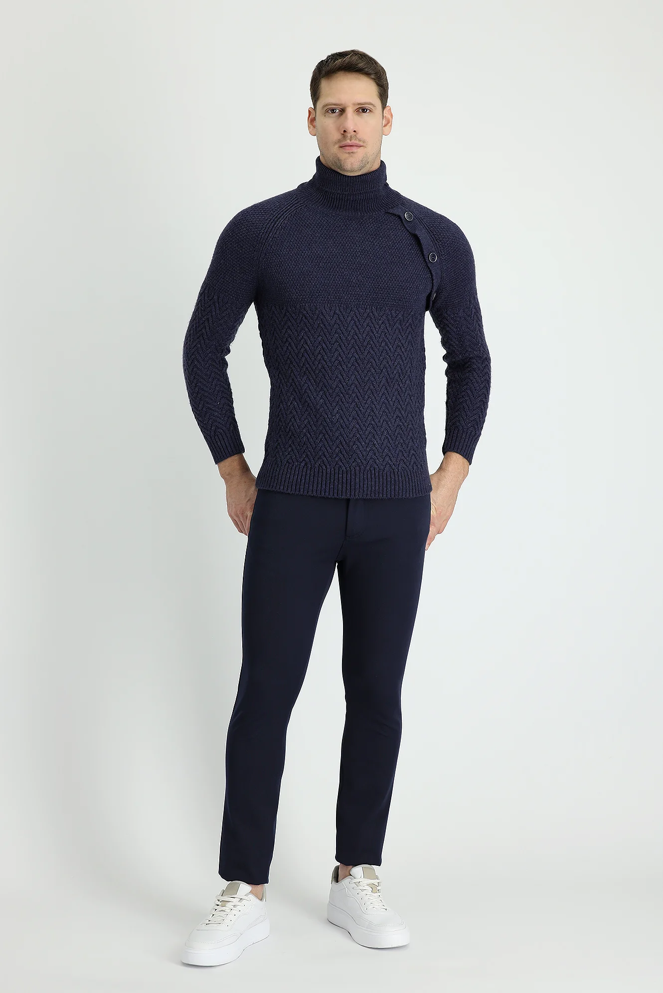 Koyu Lacivert Super Slim Fit Eksra Dar Kesim Likralı Kanvas / Chino Pantolon