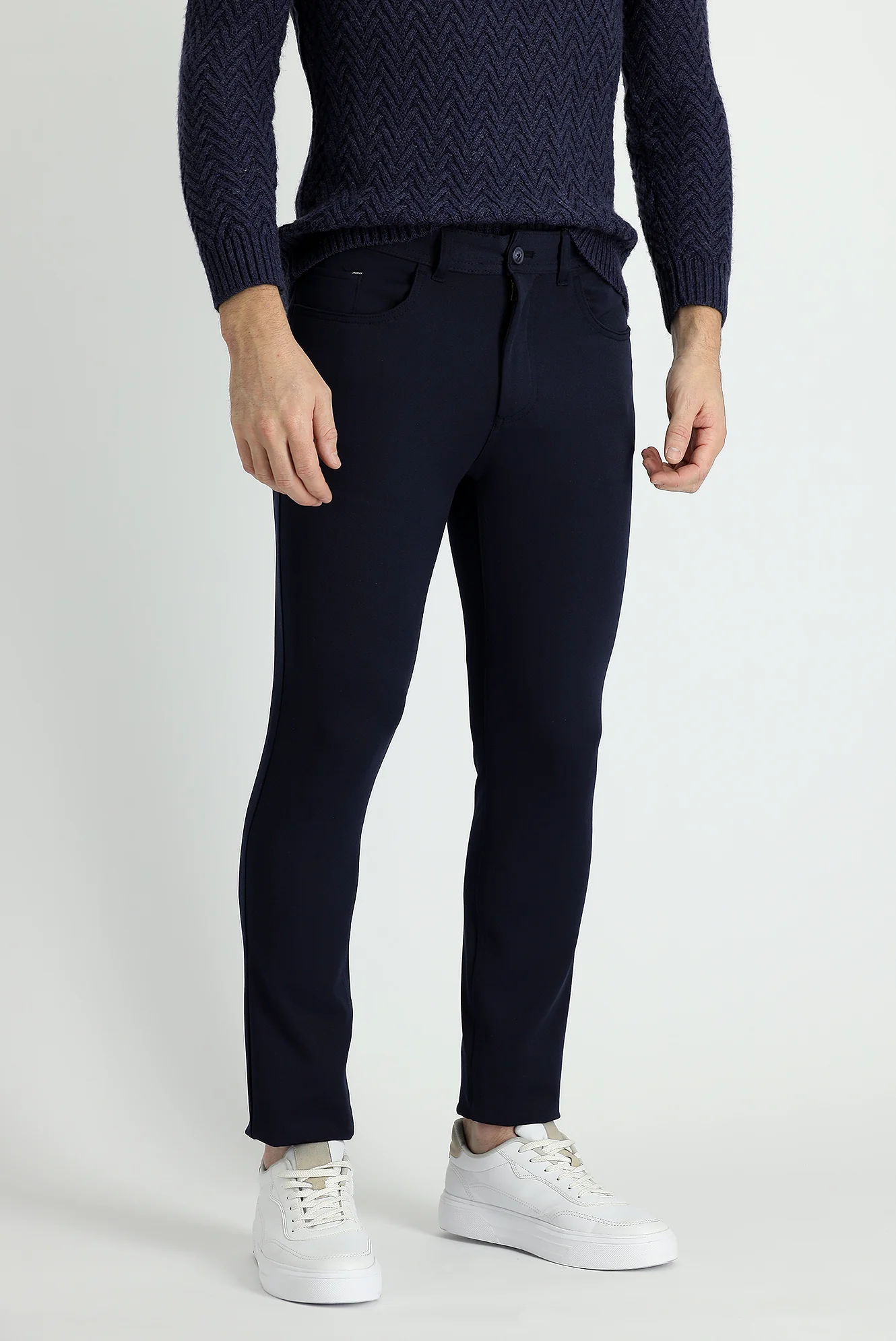 Koyu Lacivert Super Slim Fit Eksra Dar Kesim Likralı Kanvas / Chino Pantolon - Image 2