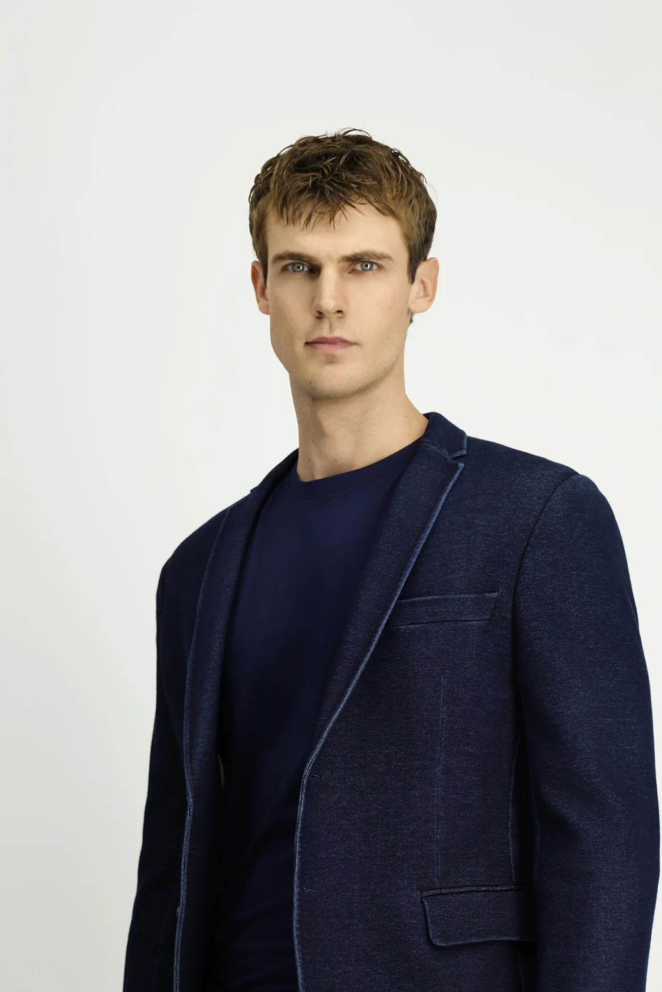 Koyu Lacivert 7 Drop Super Slim Fit Eksra Dar Kesim Spor Pamuklu Örme Ceket - Image 3