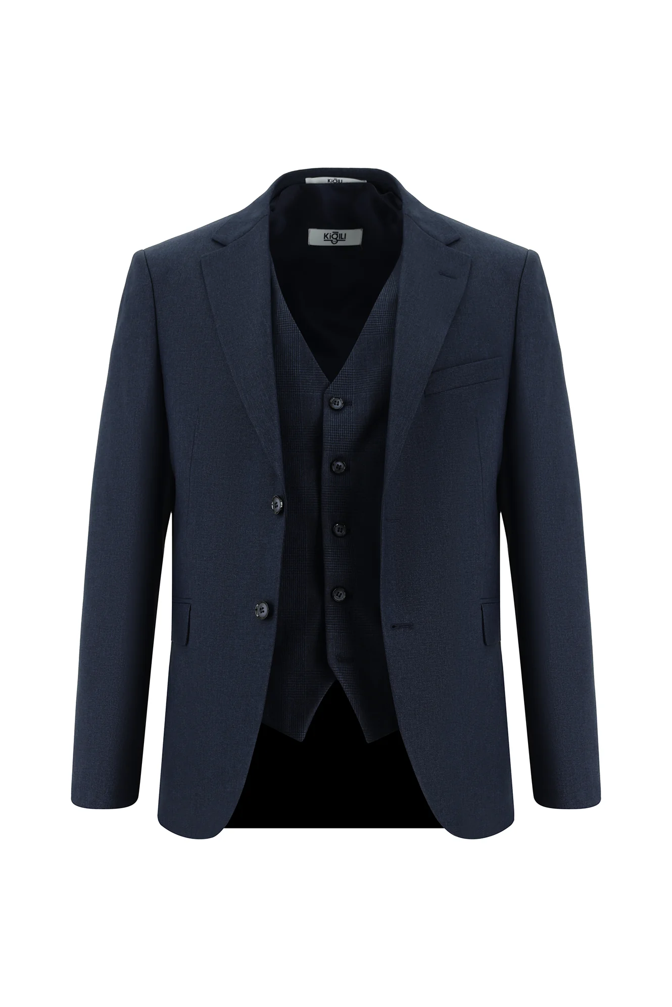 Koyu Lacivert 7 Drop Super Slim Fit Eksra Dar Kesim Yelekli Kombinli Takım Elbise - Image 2