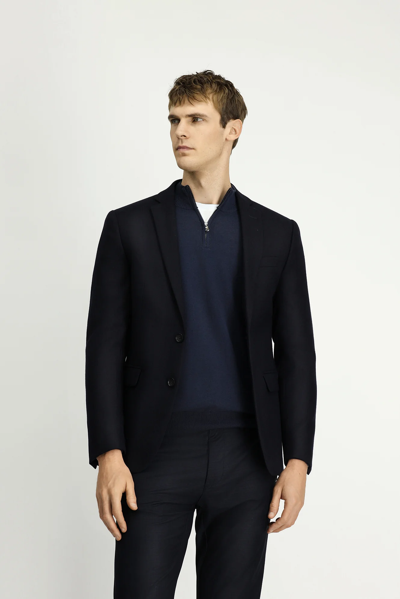 Koyu Lacivert 7 Drop Super Slim Fit Eksra Dar Kesim Klasik Yün Ceket