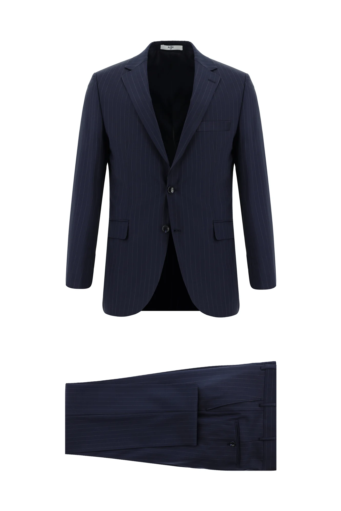 Koyu Lacivert 7 Drop Super Slim Fit Eksra Dar Kesim Yünlü Çizgili Takım Elbise
