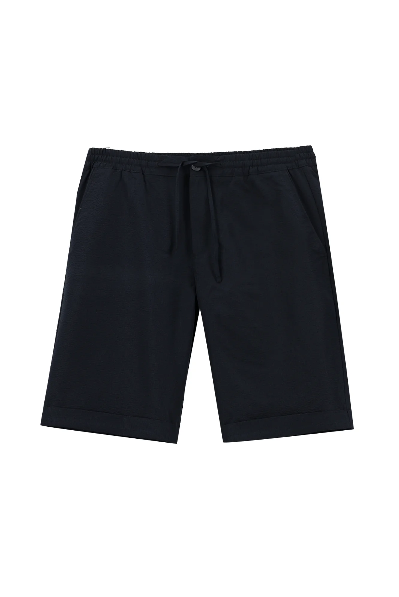 Koyu Lacivert Techno-Line Slim Fit Dar Kesim Beli Lastikli İpli Baskılı Bermuda Şort