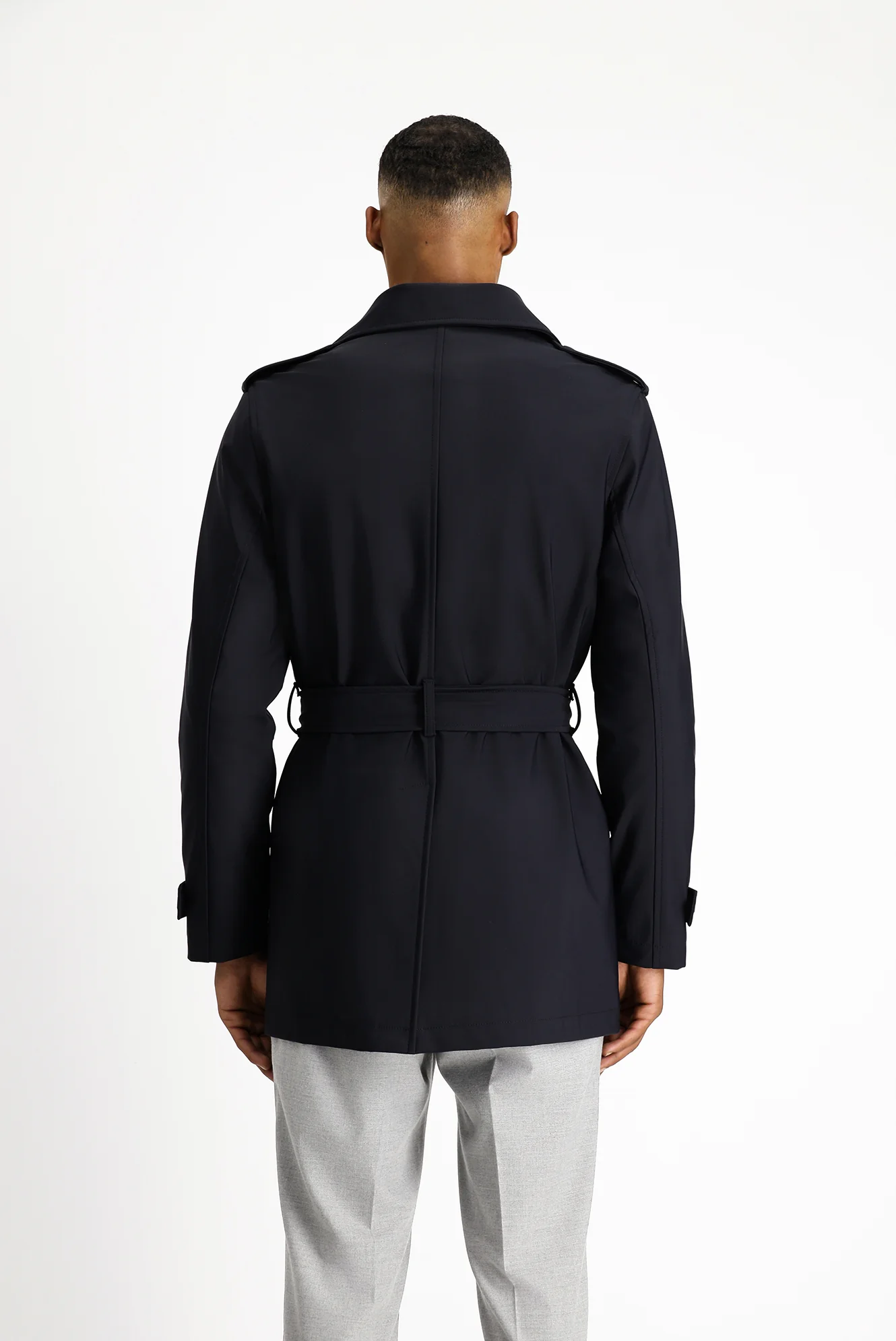 Koyu Lacivert Techno-Line Regular Fit Kruvaze Kapama Düz Trençkot - Image 5