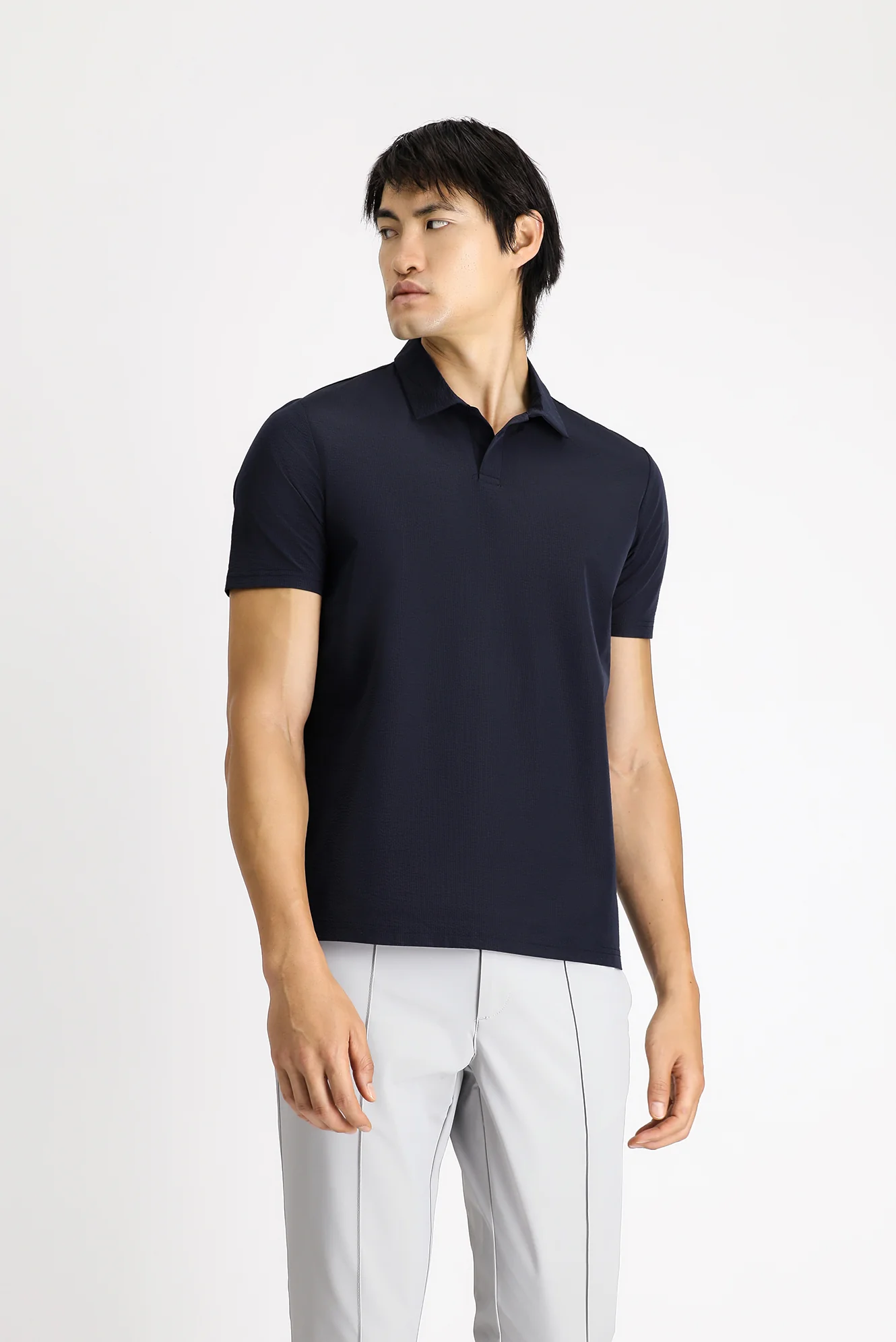 Koyu Lacivert Techno-Line Polo Yaka Regular Fit Baskılı Tişört - Image 4