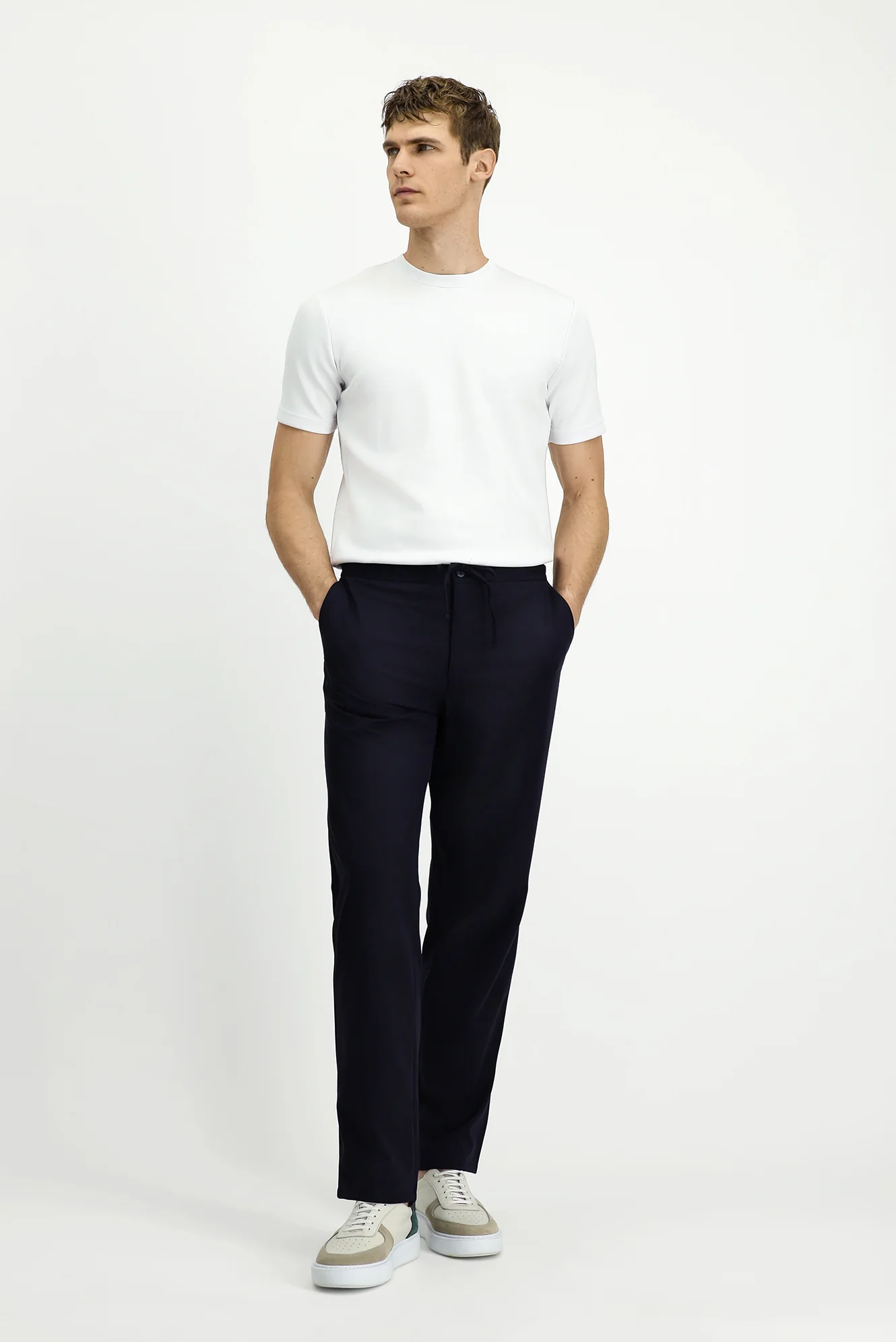Koyu Lacivert Techno-Line 4 Drop Relaxed Fit Rahat Kesim Beli Lastikli İpli Likralı Klasik Kumaş Pantolon - Image 2