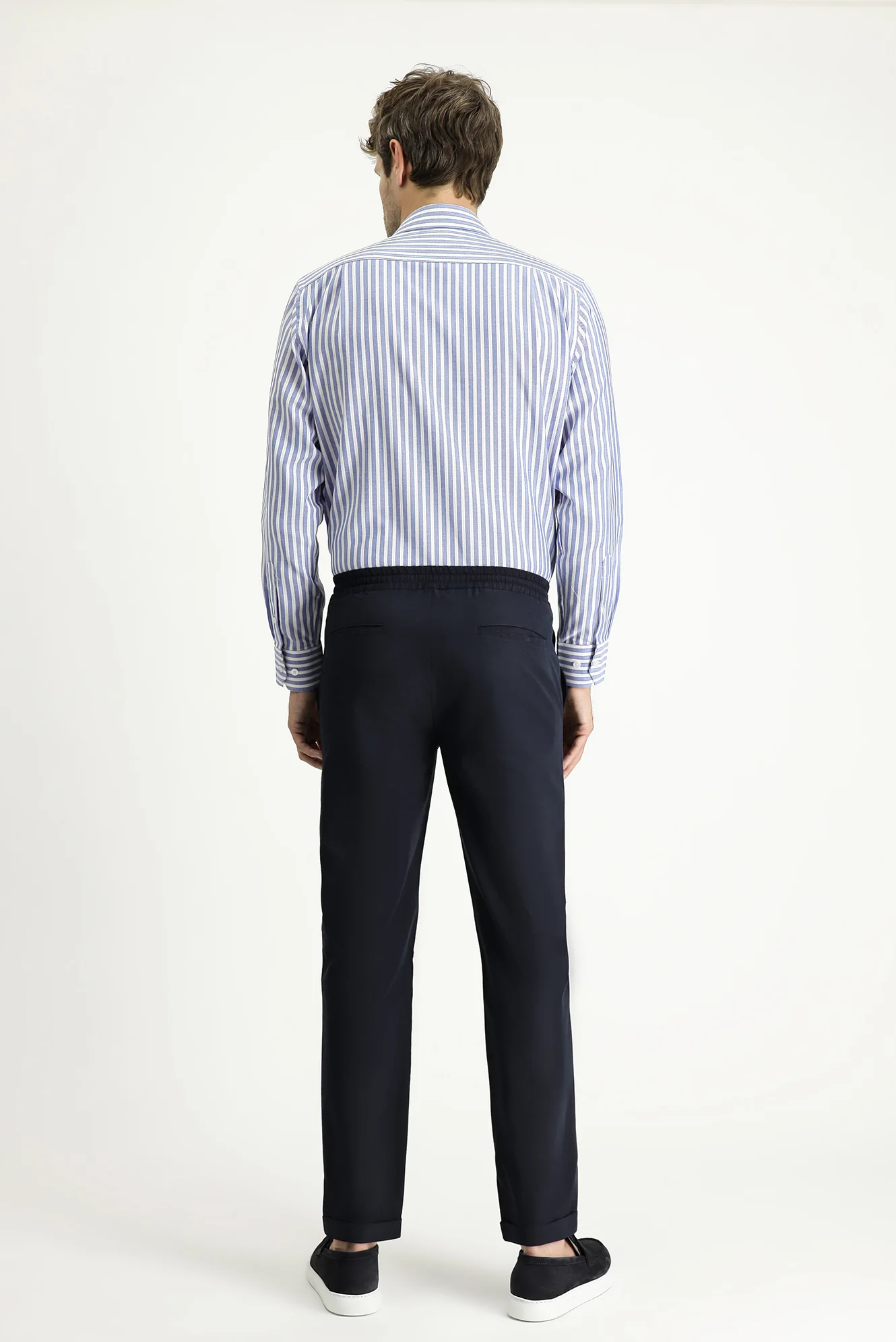 Koyu Lacivert Techno-Line 7 Drop Slim Fit Dar Kesim Beli Lastikli İpli Klasik Kumaş Pantolon - Image 4