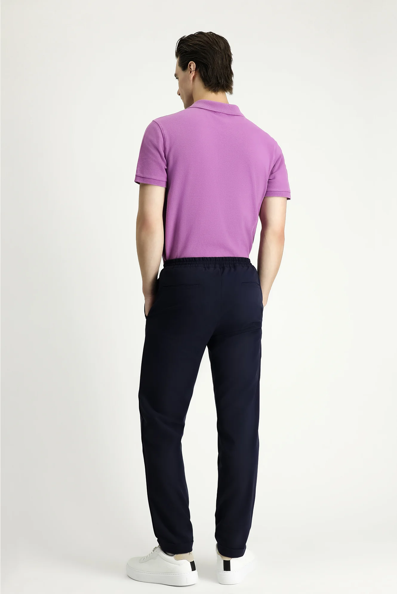 Koyu Lacivert Techno-Line 7 Drop Slim Fit Dar Kesim Beli Lastikli İpli Likralı Klasik Kumaş Pantolon - Image 4