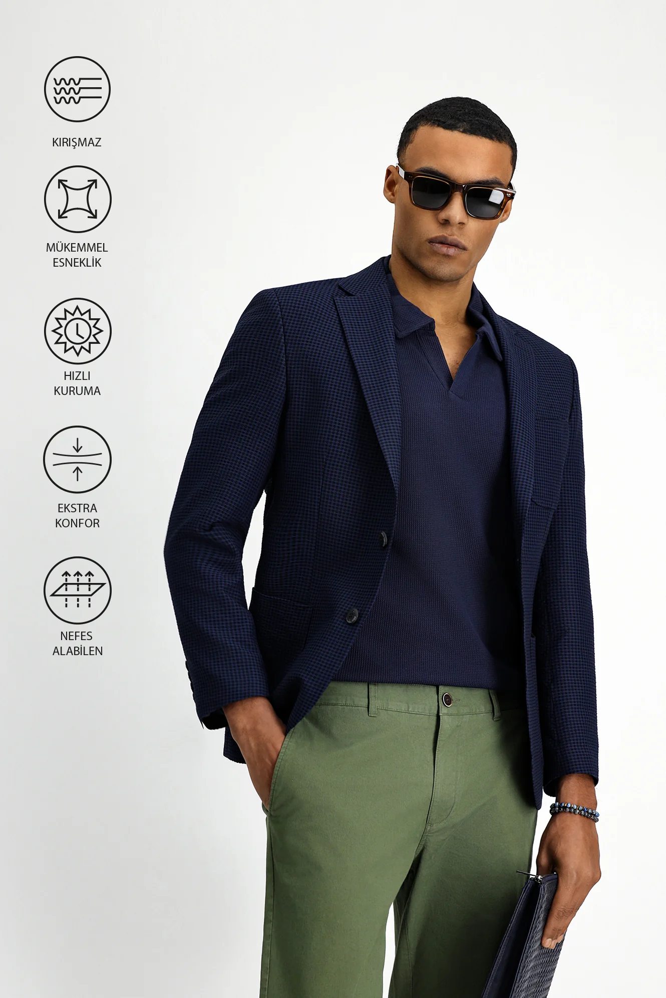 Koyu Lacivert Techno-Line 7 Drop Slim Fit Dar Kesim Likralı Ceket