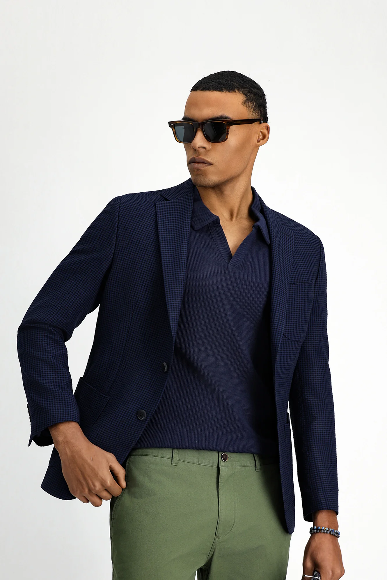 Koyu Lacivert Techno-Line 7 Drop Slim Fit Dar Kesim Likralı Ceket - Image 3