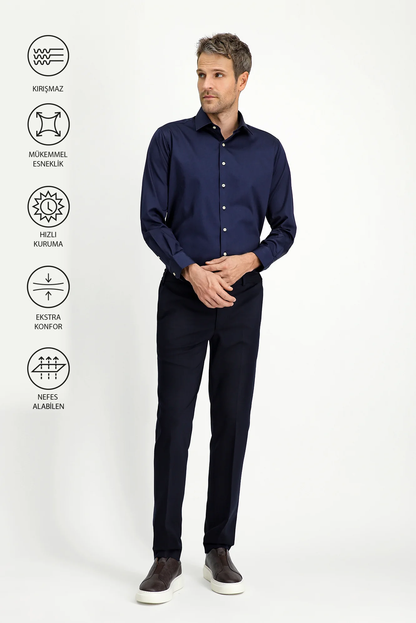 Koyu Lacivert Techno-Line 7 Drop Slim Fit Dar Kesim Likralı Örme Klasik Kumaş Pantolon
