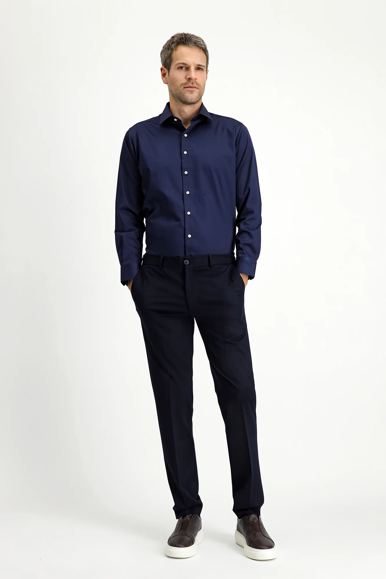Koyu Lacivert Techno-Line 7 Drop Slim Fit Dar Kesim Likralı Örme Klasik Kumaş Pantolon - Image 2