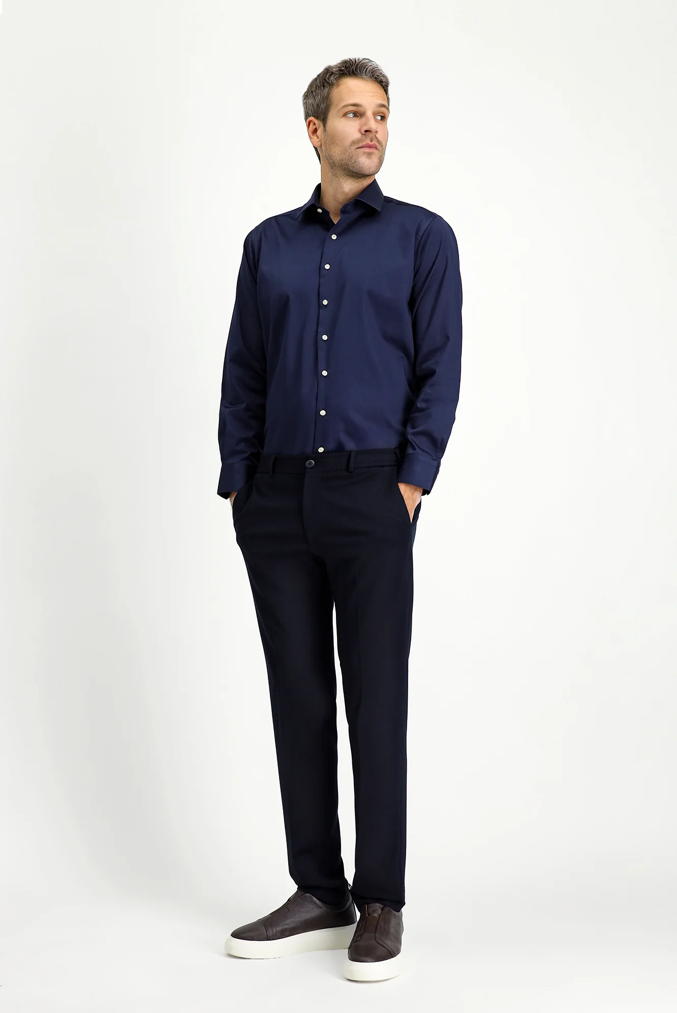 Koyu Lacivert Techno-Line 7 Drop Slim Fit Dar Kesim Likralı Örme Klasik Kumaş Pantolon - Image 3