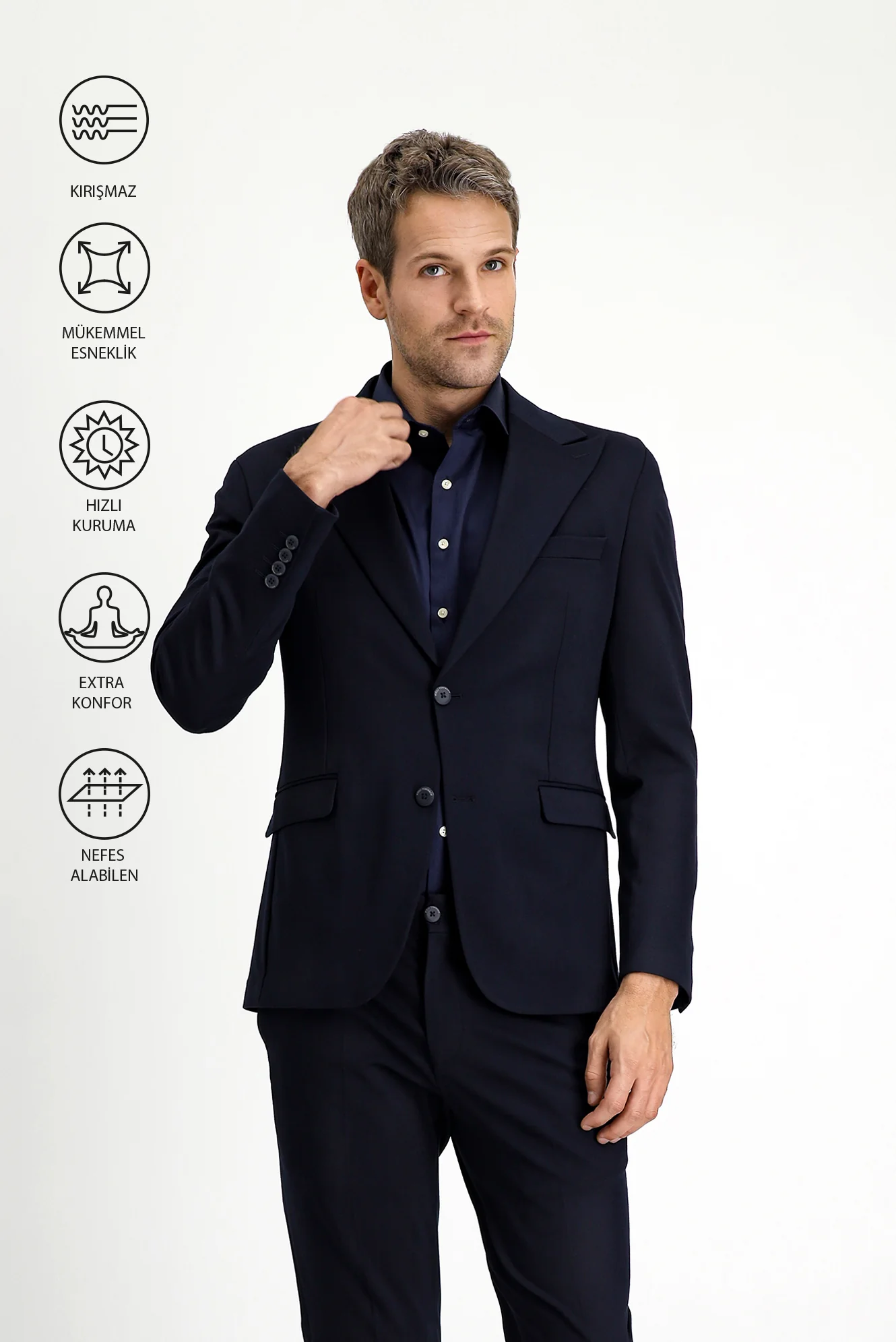 Koyu Lacivert Techno-Line 7 Drop Slim Fit Dar Kesim Likralı Spor Örme Ceket