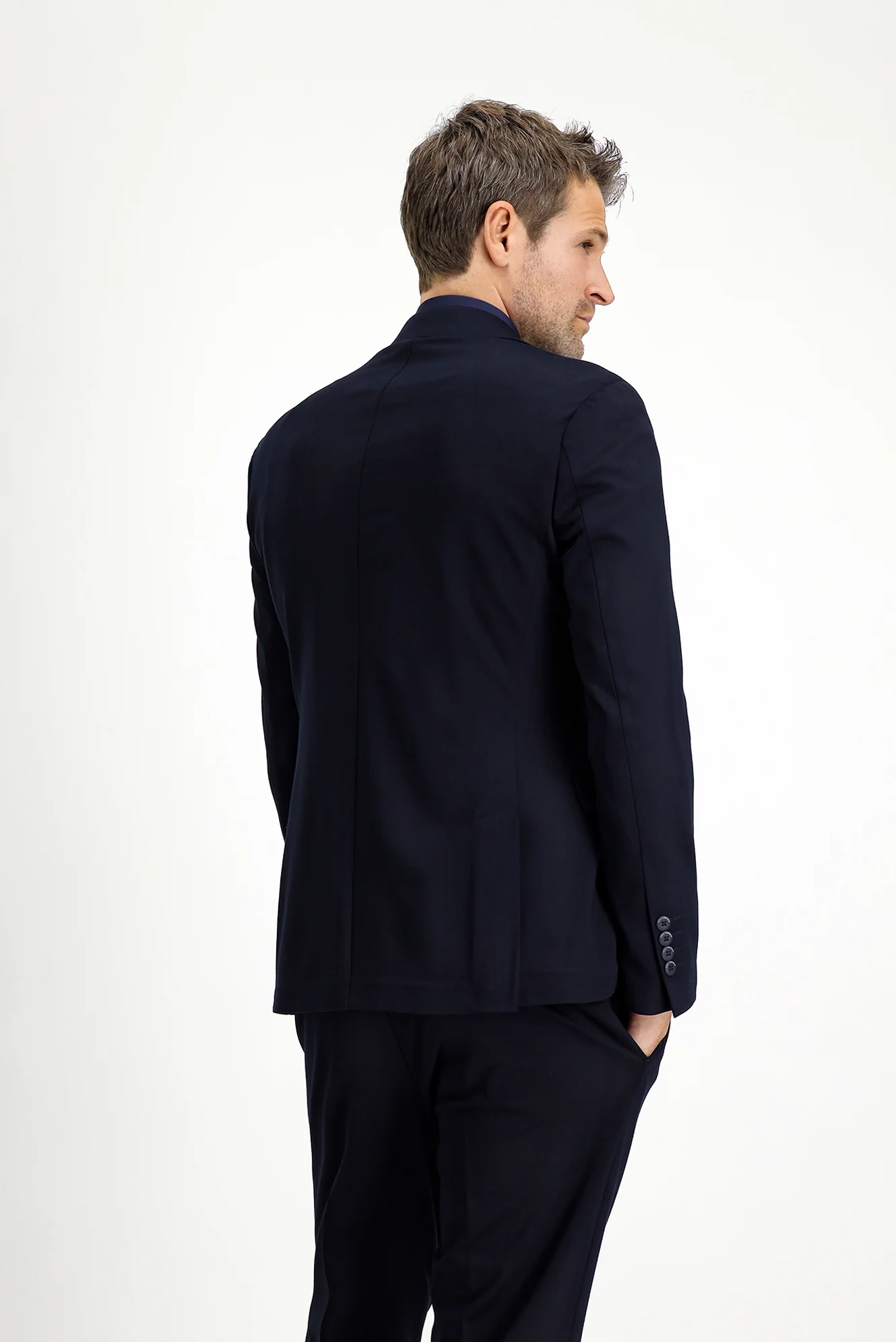 Koyu Lacivert Techno-Line 7 Drop Slim Fit Dar Kesim Likralı Spor Örme Ceket - Image 4