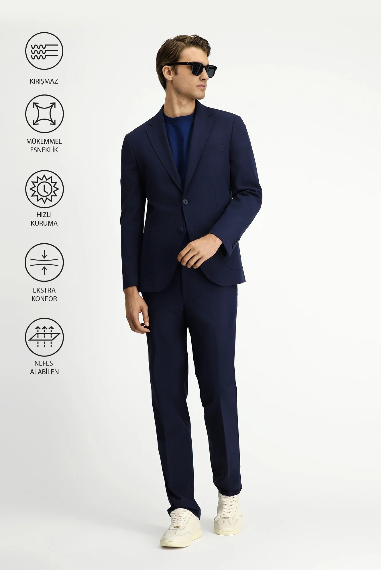Koyu Lacivert Techno-Line 7 Drop Slim Fit Dar Kesim Likralı Takım Elbise