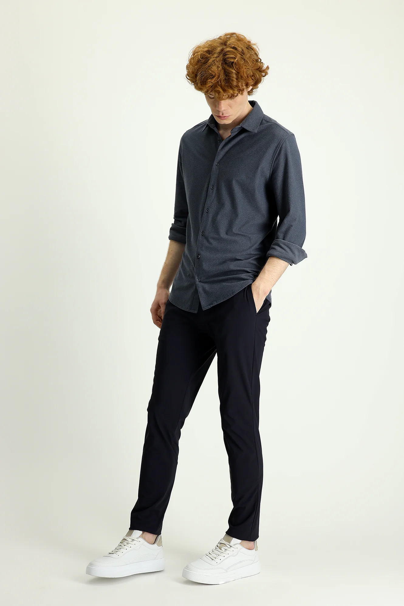 Koyu Lacivert 7 Drop Slim Fit Dar Kesim Techno-Line Jogger Pantolon - Image 2