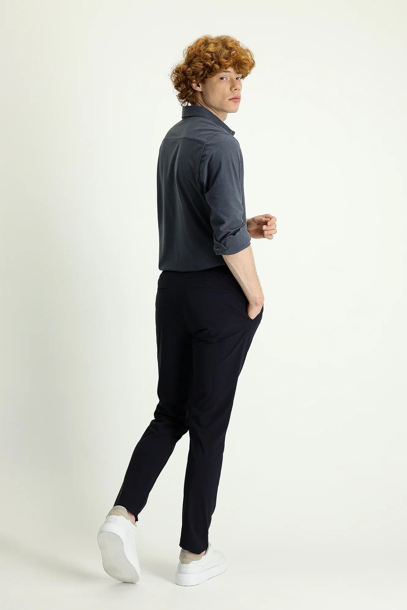 Koyu Lacivert 7 Drop Slim Fit Dar Kesim Techno-Line Jogger Pantolon - Image 4
