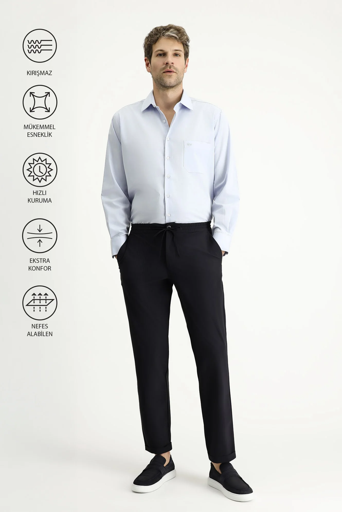 Koyu Lacivert Techno-Line 7 Drop Super Slim Fit Eksra Dar Kesim Beli Lastikli İpli Likralı Klasik Kumaş Pantolon