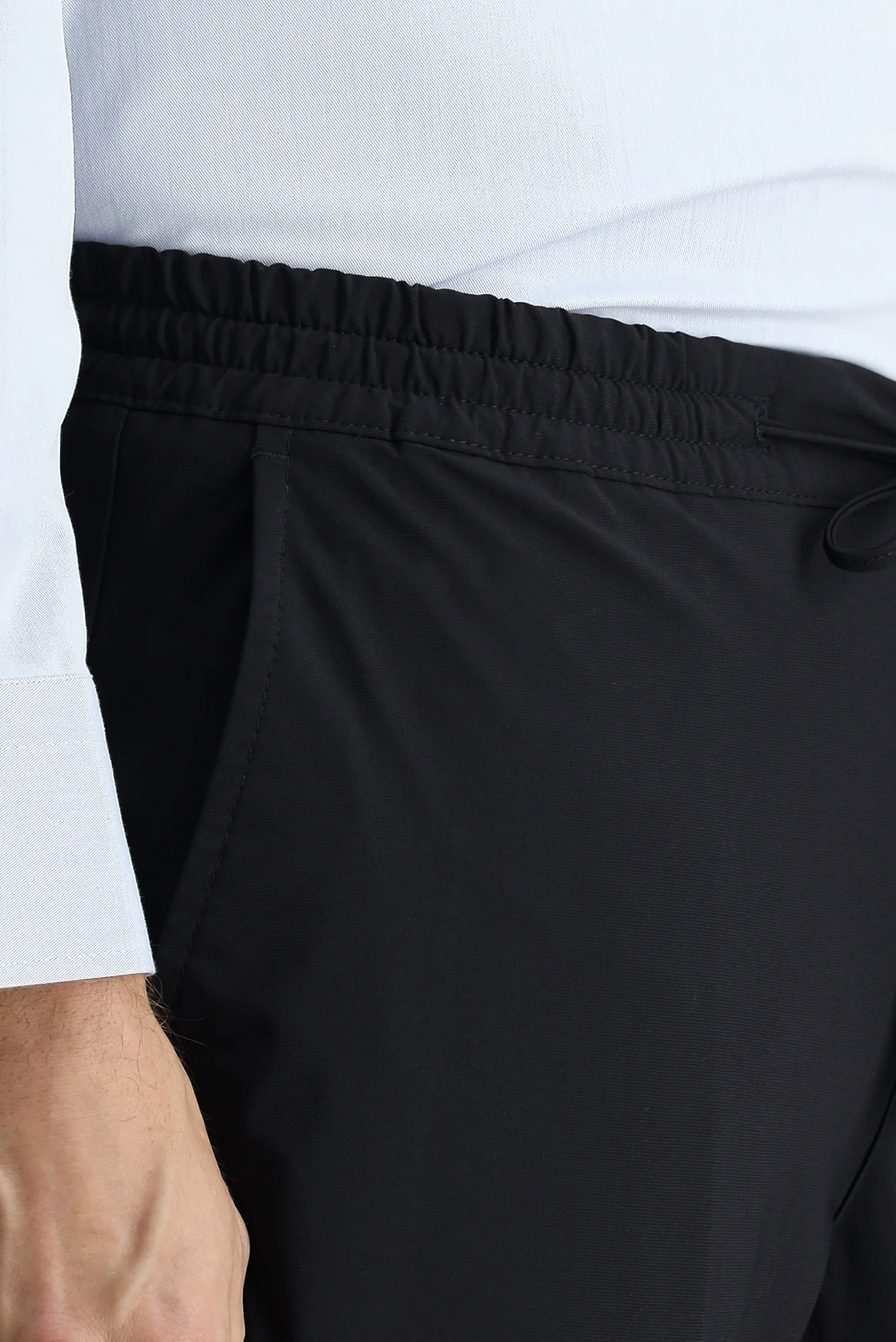 Koyu Lacivert Techno-Line 7 Drop Super Slim Fit Eksra Dar Kesim Beli Lastikli İpli Likralı Klasik Kumaş Pantolon - Image 3