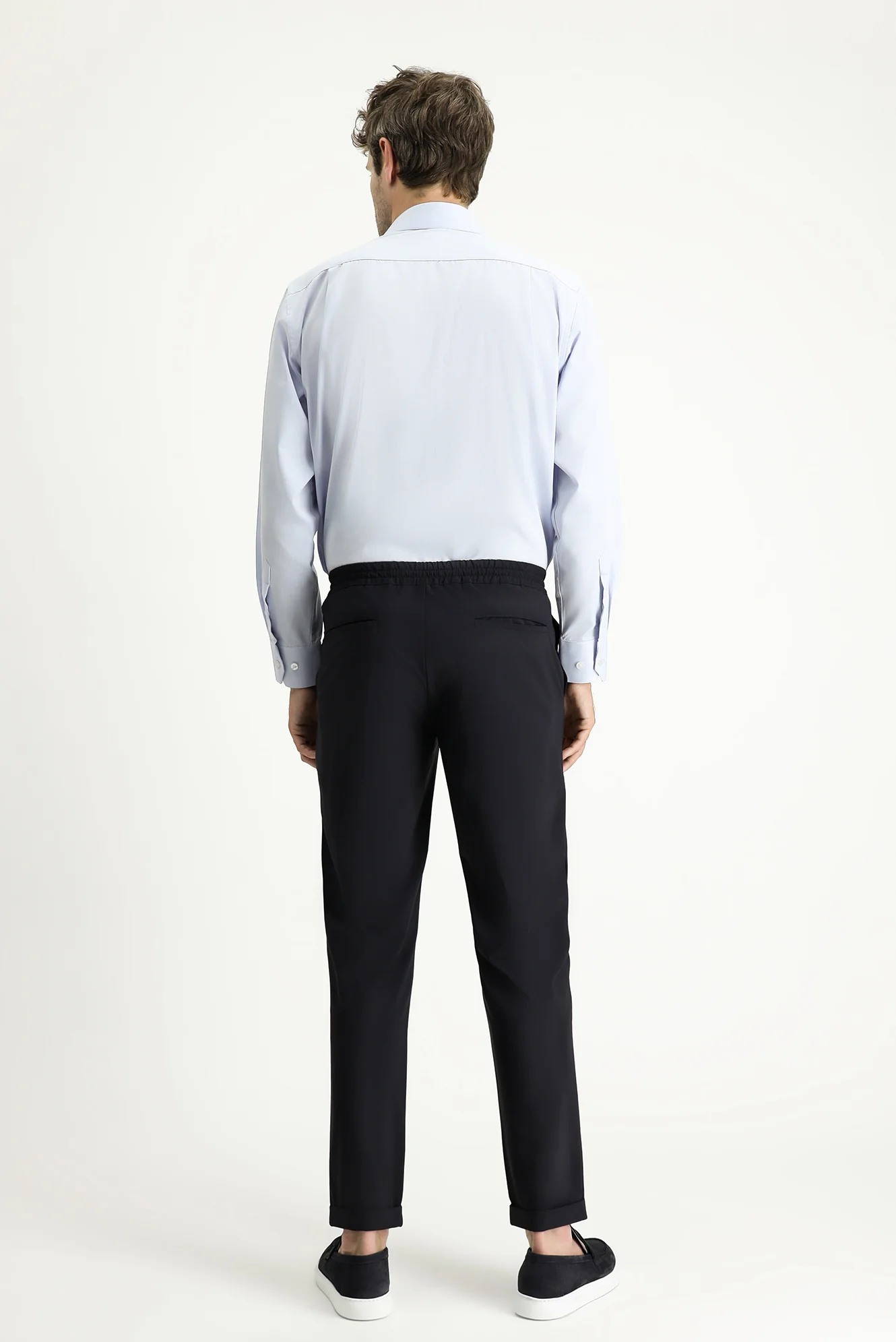 Koyu Lacivert Techno-Line 7 Drop Super Slim Fit Eksra Dar Kesim Beli Lastikli İpli Likralı Klasik Kumaş Pantolon - Image 4