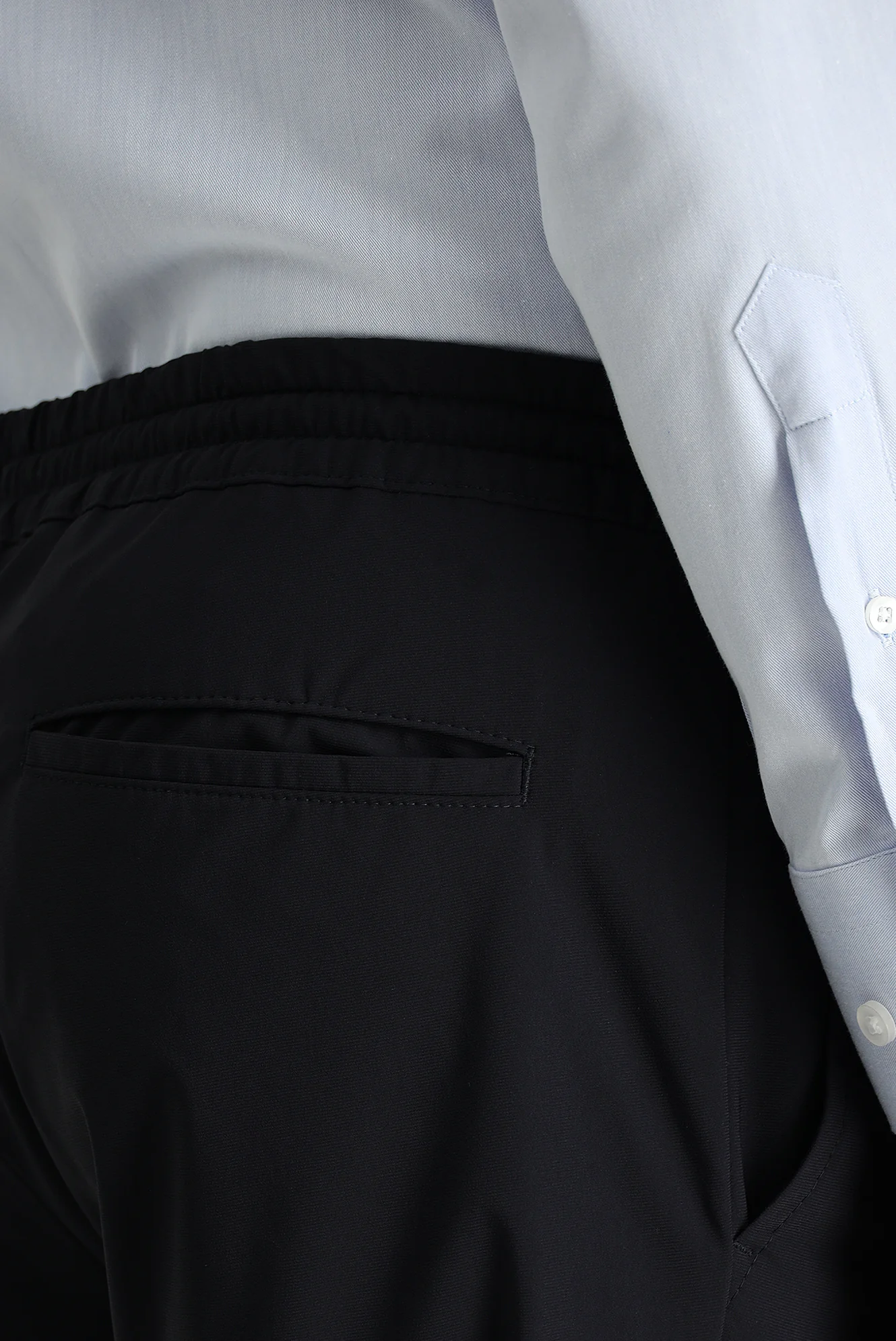 Koyu Lacivert Techno-Line 7 Drop Super Slim Fit Eksra Dar Kesim Beli Lastikli İpli Likralı Klasik Kumaş Pantolon - Image 5