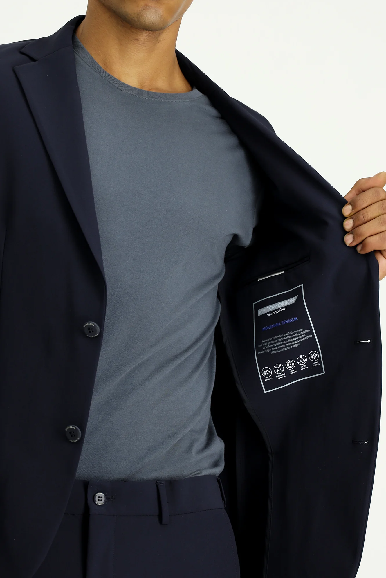 Koyu Lacivert Techno-Line 7 Drop Super Slim Fit Eksra Dar Kesim Takım Elbise - Image 8