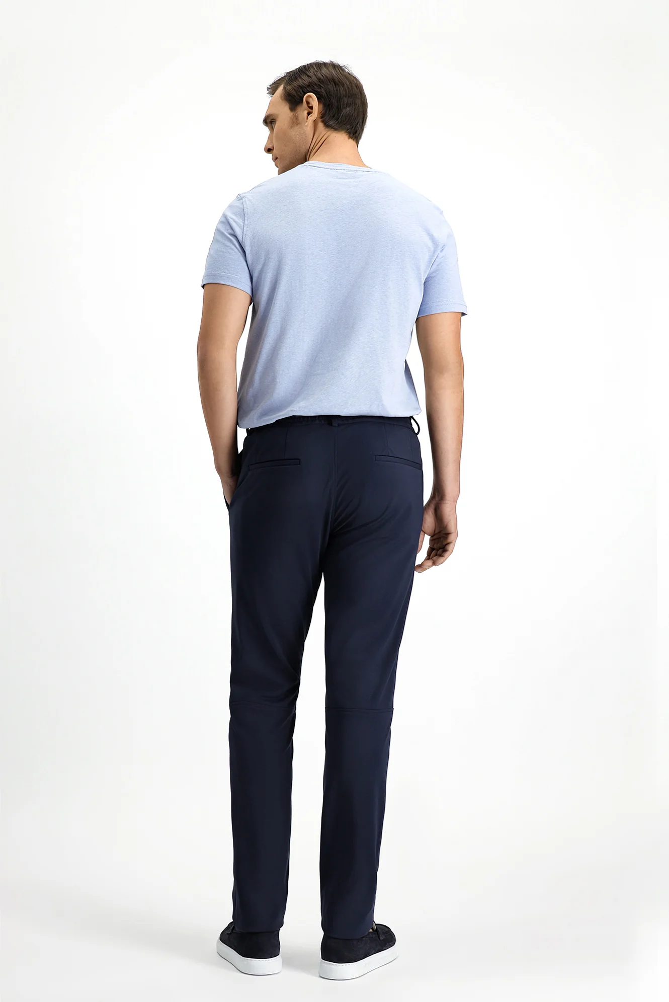 Koyu Lacivert Techno-Line 7 Drop Super Slim Fit Eksra Dar Kesim Likralı Beli Lastikli İpli Klasik Kumaş Pantolon - Image 4