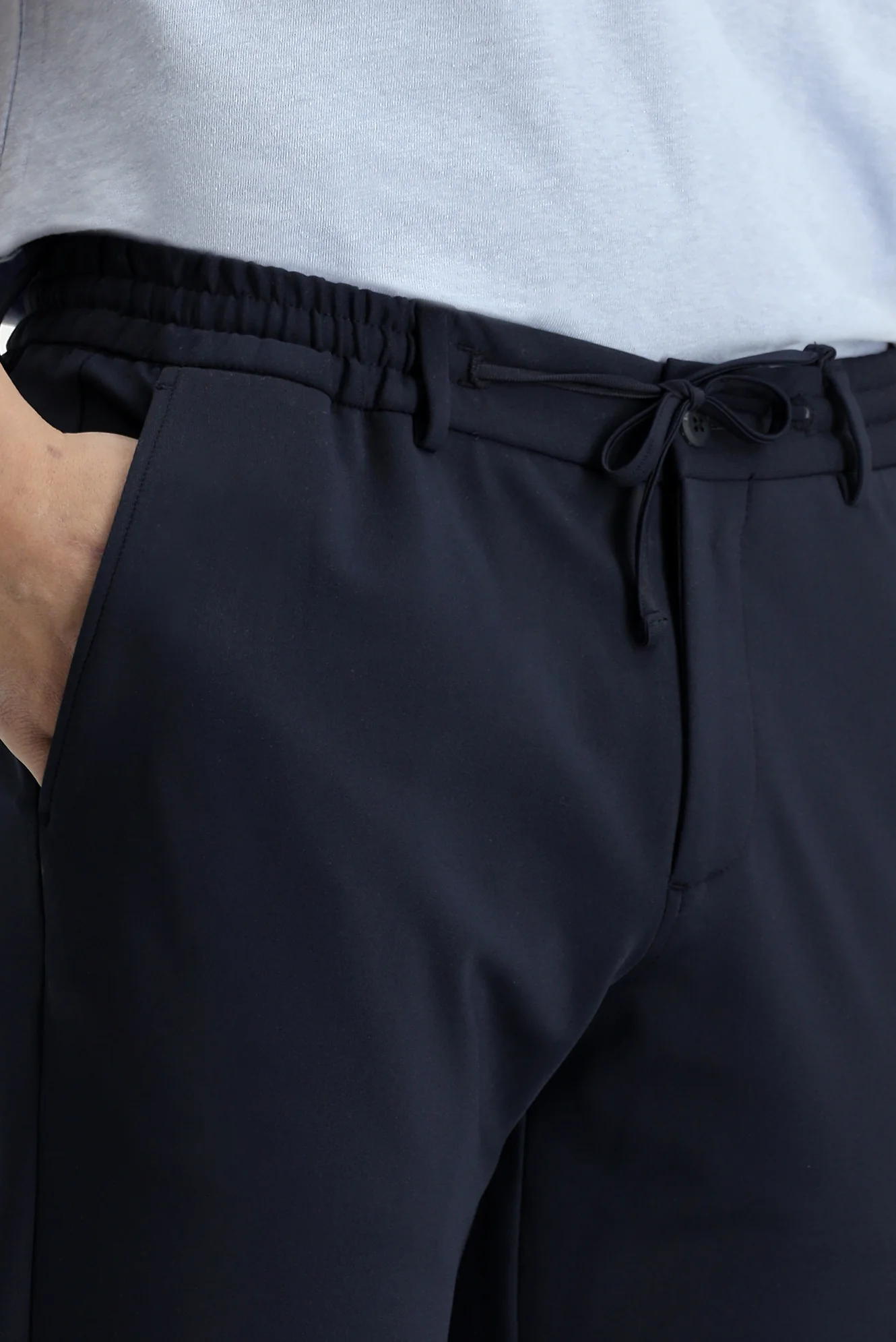 Koyu Lacivert Techno-Line 7 Drop Super Slim Fit Eksra Dar Kesim Likralı Beli Lastikli İpli Klasik Kumaş Pantolon - Image 5