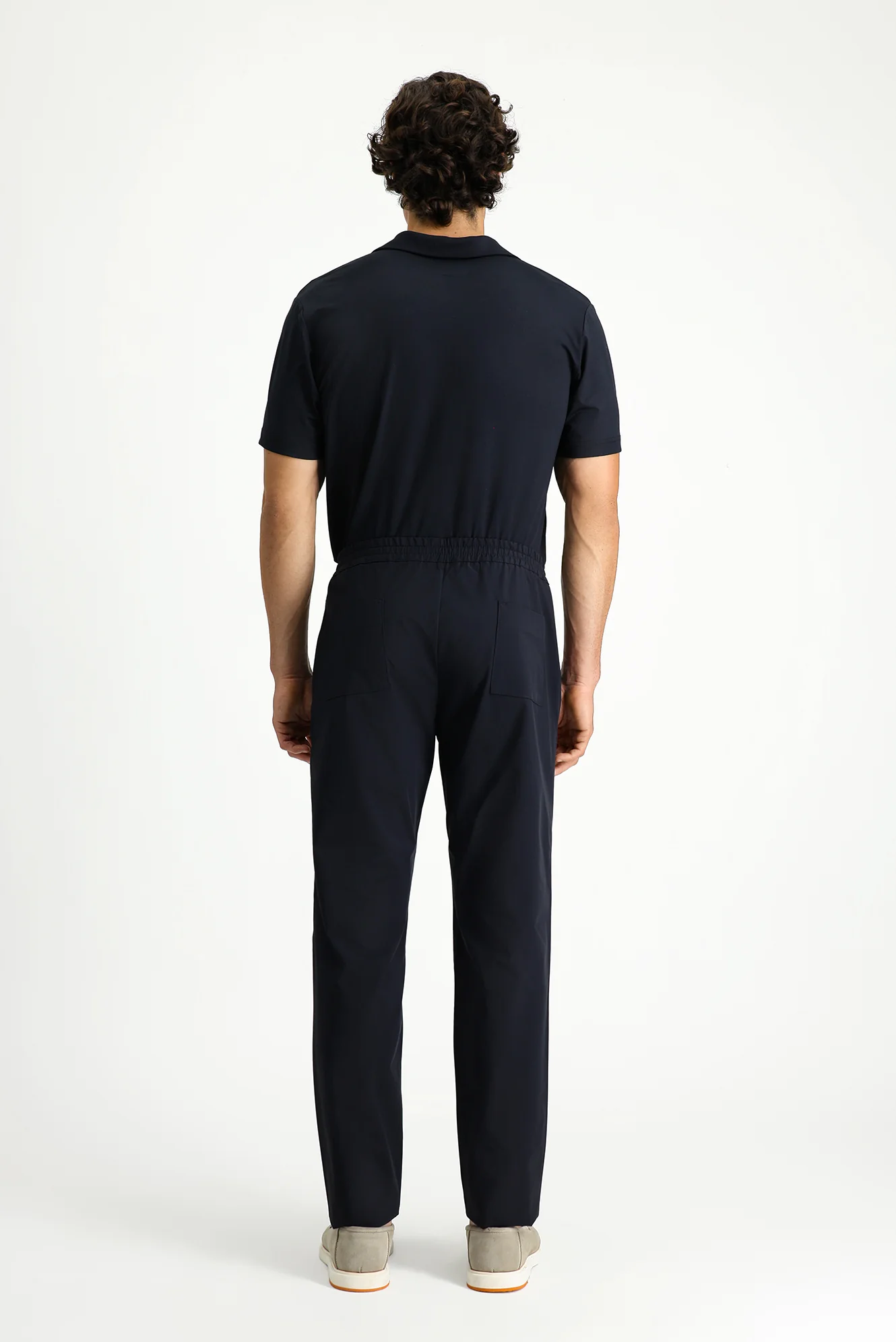 Koyu Lacivert Techno-Line 7 Drop Super Slim Fit Eksra Dar Kesim Likralı Beli Lastikli İpli Klasik Kumaş Pantolon - Image 4