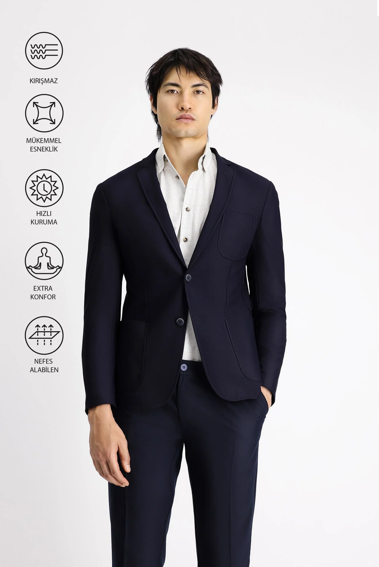 Koyu Lacivert Techno-Line 7 Drop Super Slim Fit Eksra Dar Kesim Spor Ceket