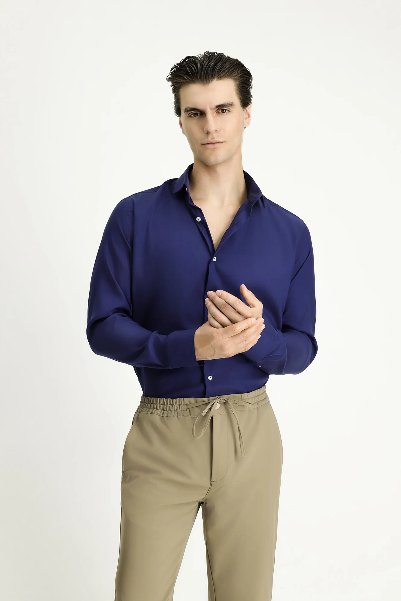 Koyu Lacivert Techno-Line Uzun Kol Slim Fit Dar Kesim Klasik Gömlek - Image 3