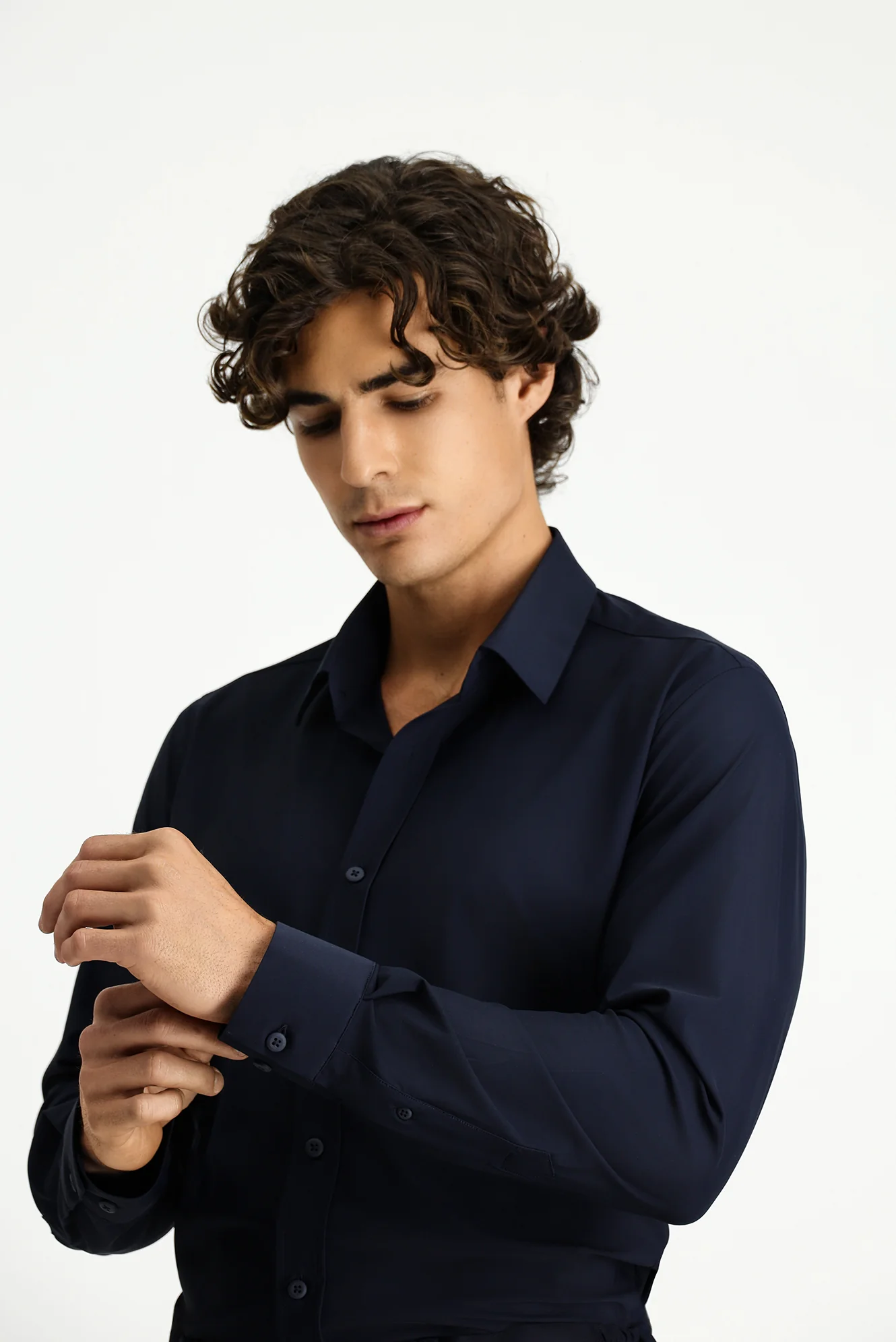 Koyu Lacivert Techno-Line Uzun Kol Slim Fit Dar Kesim Klasik Likralı Gömlek - Image 3