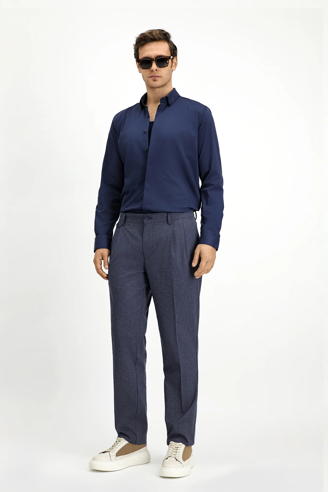 Koyu Lacivert Techno-Line Uzun Kol Slim Fit Dar Kesim Likralı Gömlek - Image 2
