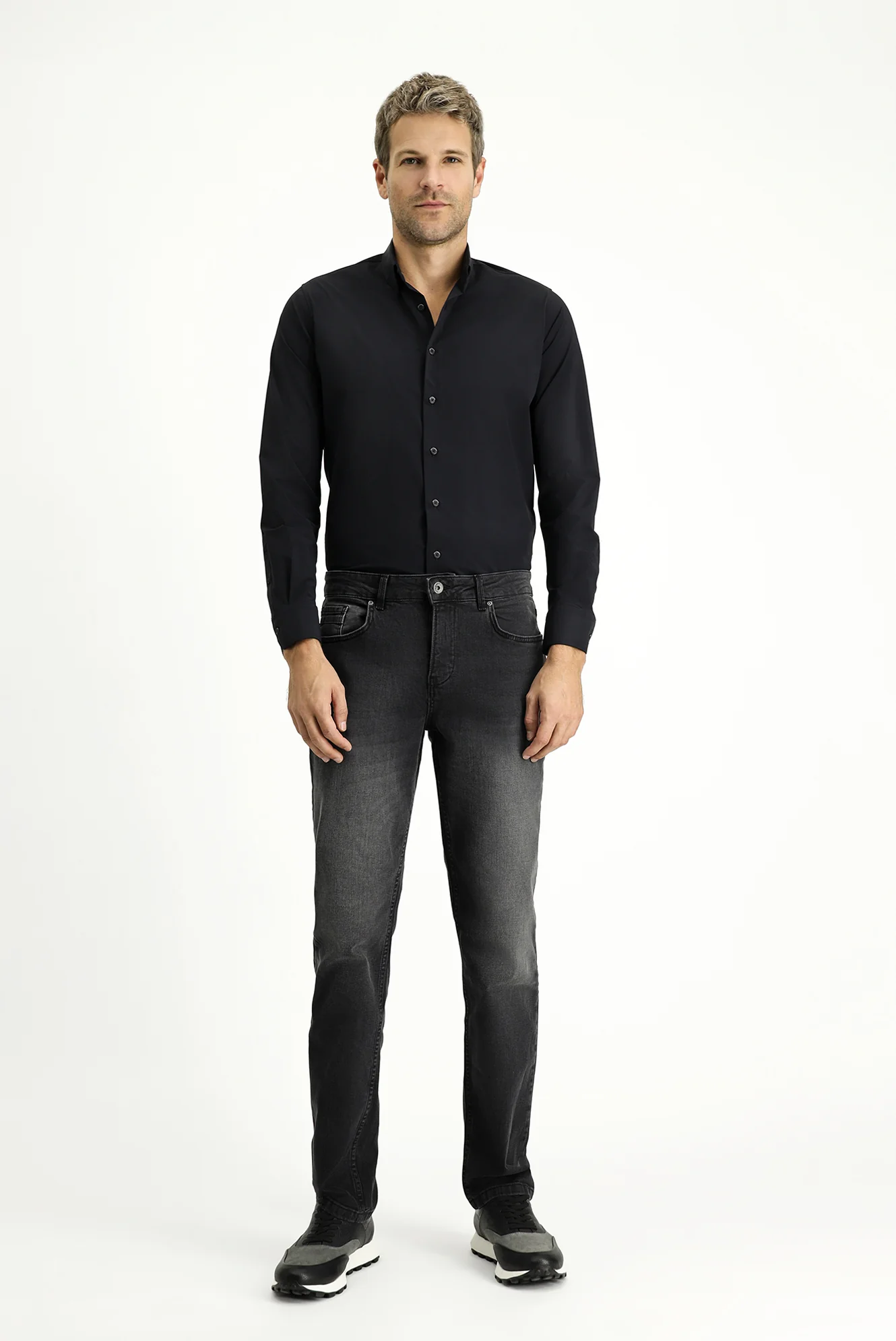 Koyu Lacivert Techno-Line Uzun Kol Slim Fit Dar Kesim Likralı Gömlek - Image 2