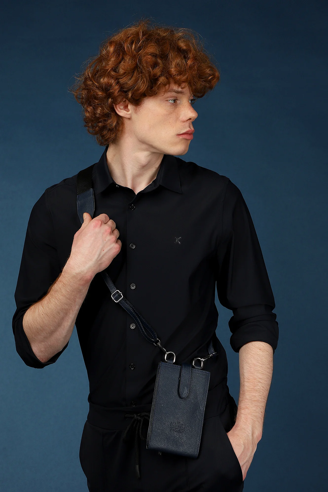 Koyu Lacivert Techno-Line Uzun Kol Slim Fit Dar Kesim Örme Gömlek - Image 2