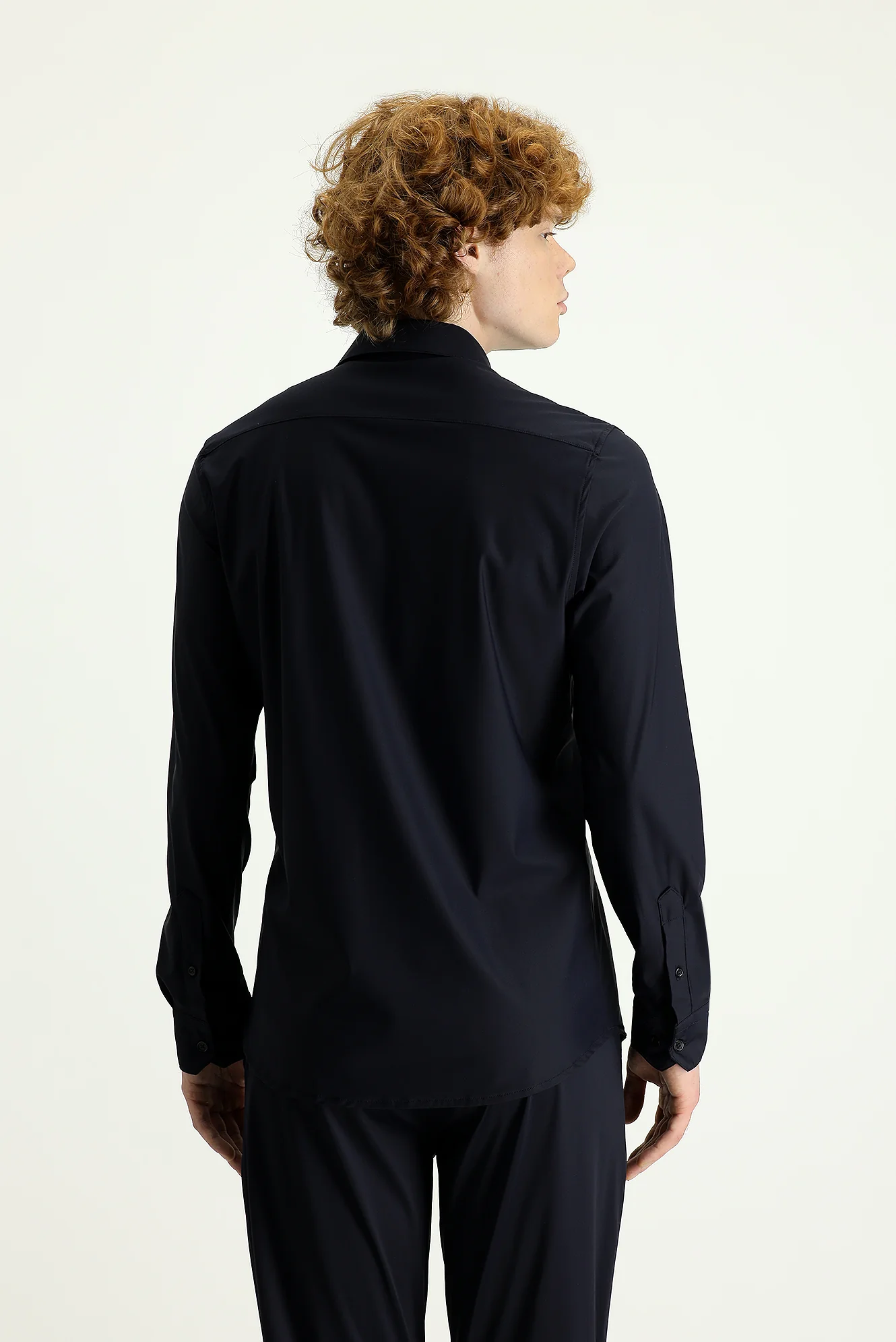 Koyu Lacivert Techno-Line Uzun Kol Slim Fit Dar Kesim Örme Gömlek - Image 5