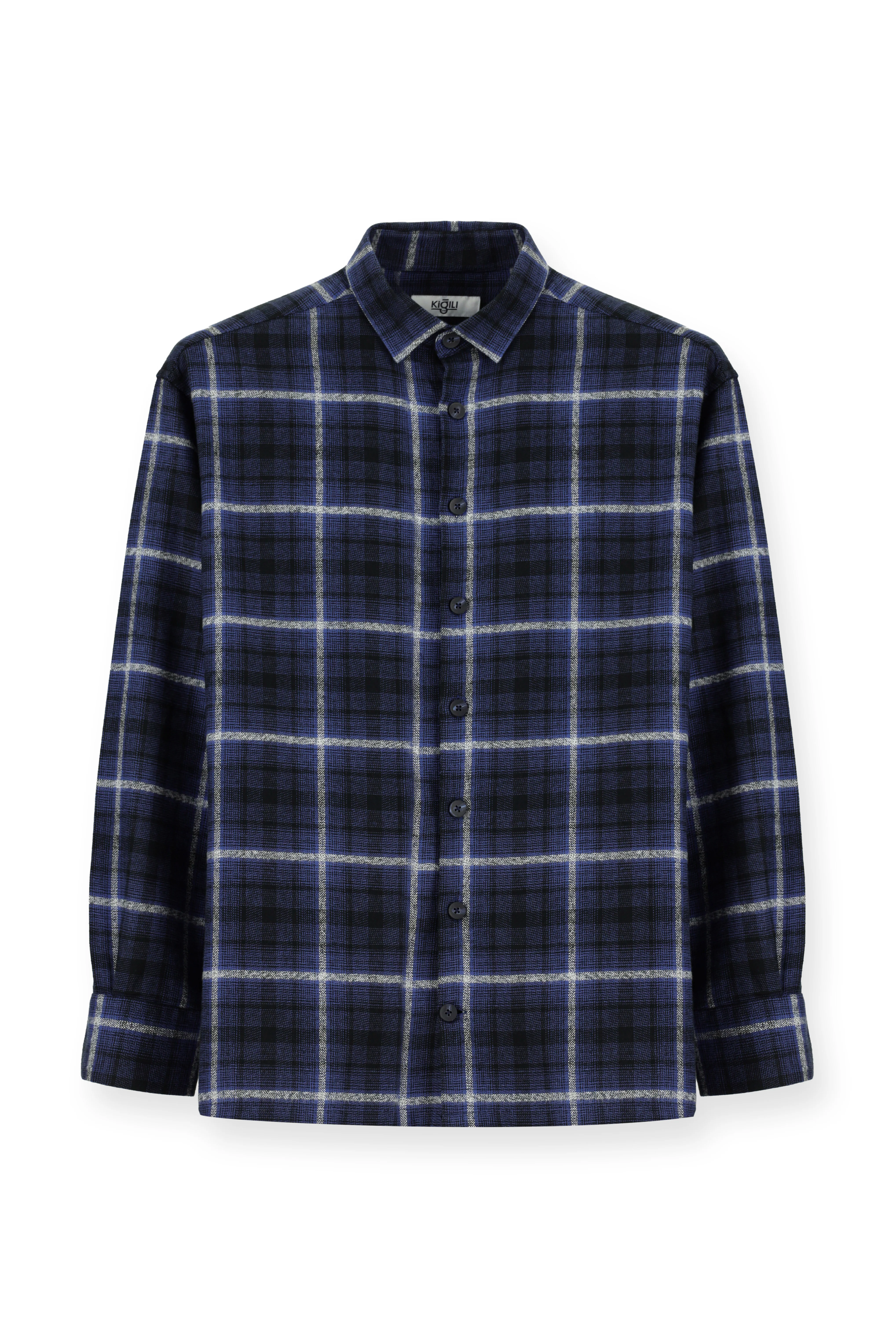 Koyu Lacivert Uzun Kol Regular Fit Shacket Oduncu Ekose Pamuk Gömlek - Image 8