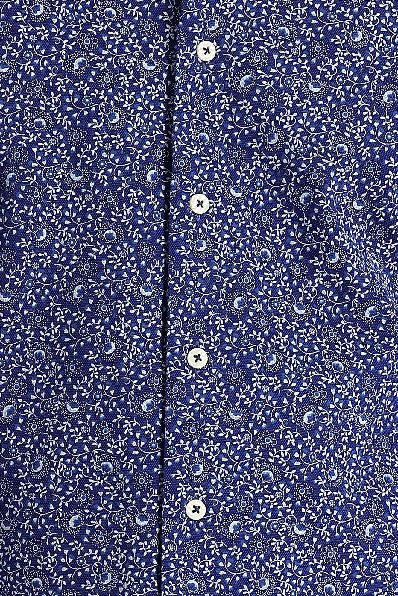 Koyu Lacivert Uzun Kol Slim Fit Dar Kesim Baskılı Pamuk Gömlek - Image 4