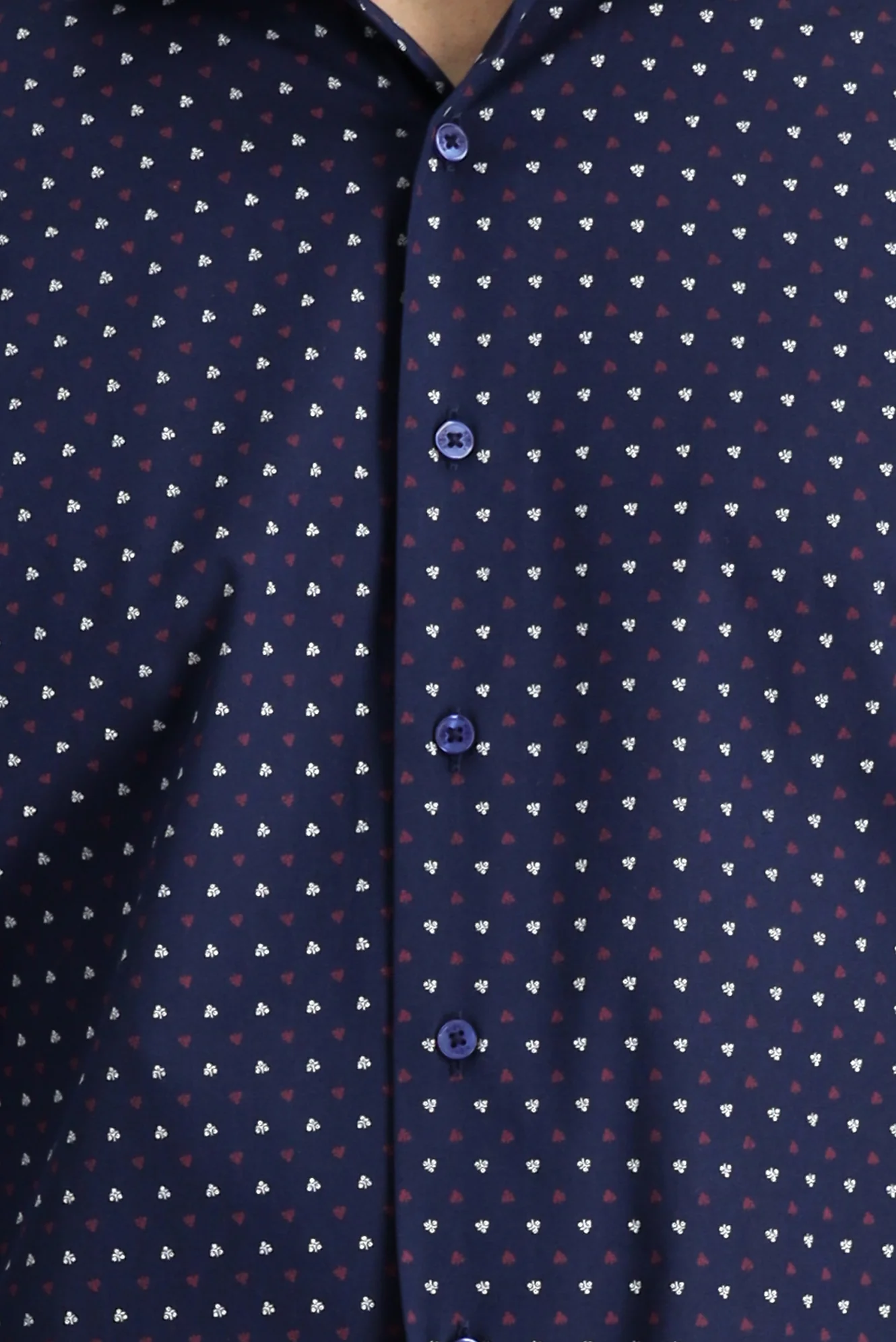 Koyu Lacivert Uzun Kol Slim Fit Dar Kesim Baskılı Pamuk Gömlek - Image 4