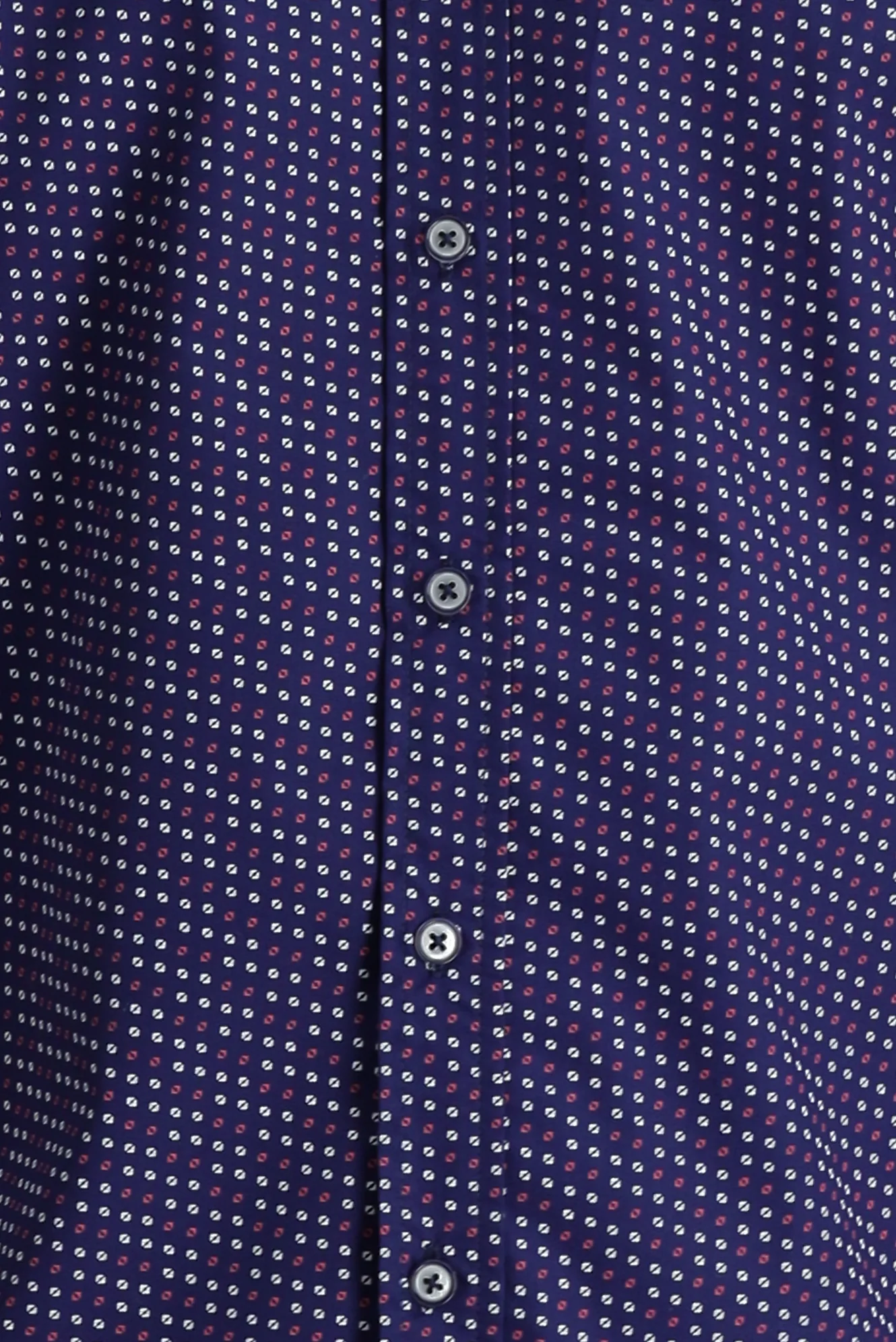 Koyu Lacivert Uzun Kol Slim Fit Dar Kesim Baskılı Pamuk Gömlek - Image 3