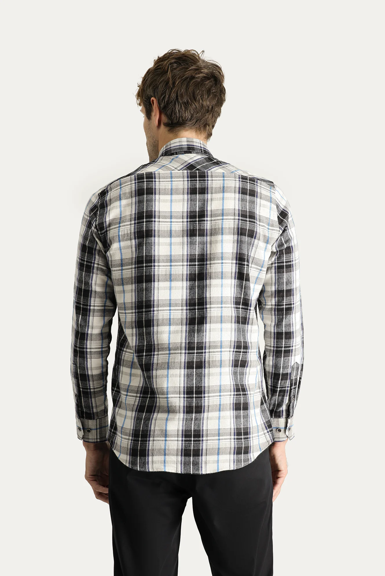 Koyu Lacivert Uzun Kol Slim Fit Dar Kesim Ekose Oduncu Pamuklu Kolay Ütülenebilir Gömlek - Image 4