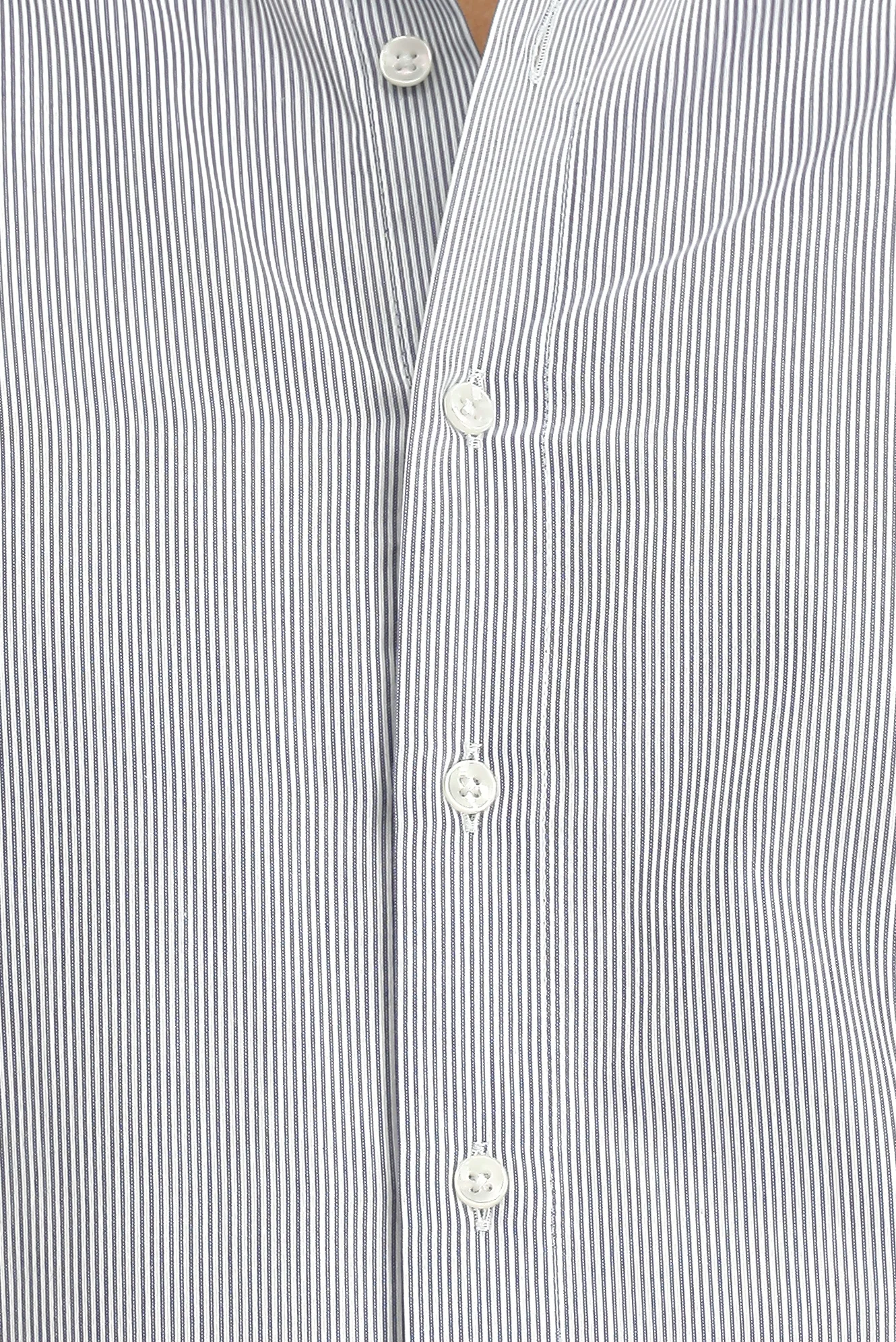 Koyu Lacivert Uzun Kol Slim Fit Dar Kesim Klasik Çizgili Pamuk Gömlek - Image 5