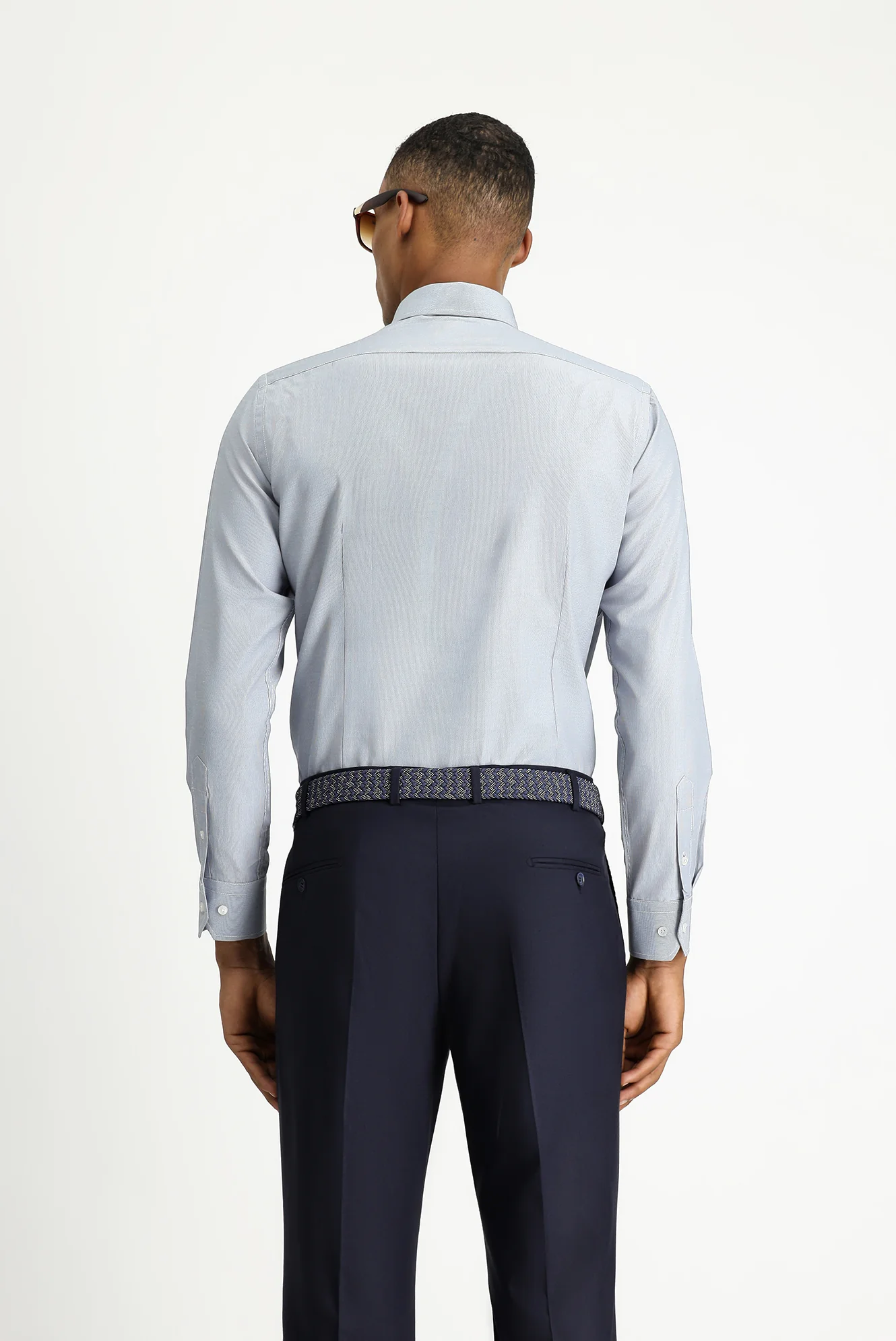Koyu Lacivert Uzun Kol Slim Fit Klasik Yaka Pamuklu Kolay Ütülenebilir Desenli Gömlek - Image 4