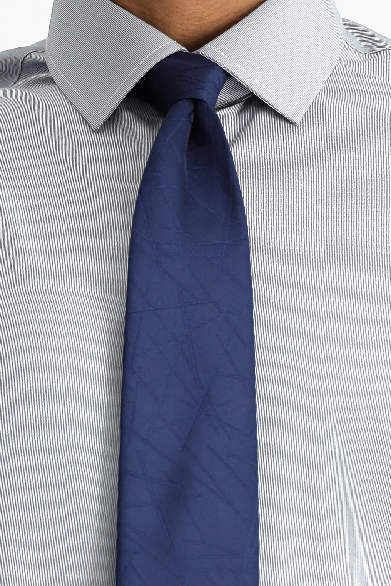 Koyu Lacivert Uzun Kol Slim Fit Klasik Yaka Pamuklu Kolay Ütülenebilir Desenli Gömlek - Image 5