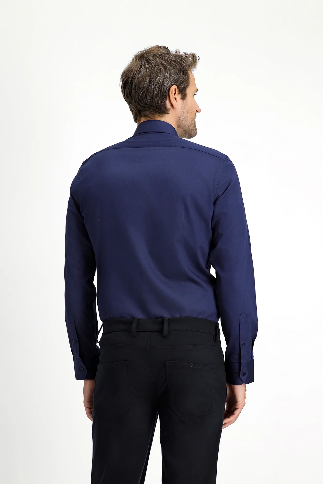 Koyu Lacivert Uzun Kol Slim Fit Dar Kesim Klasik Nano Care Su İtici Leke Tutmaz 4 Mevsim Pamuk Gömlek - Image 5