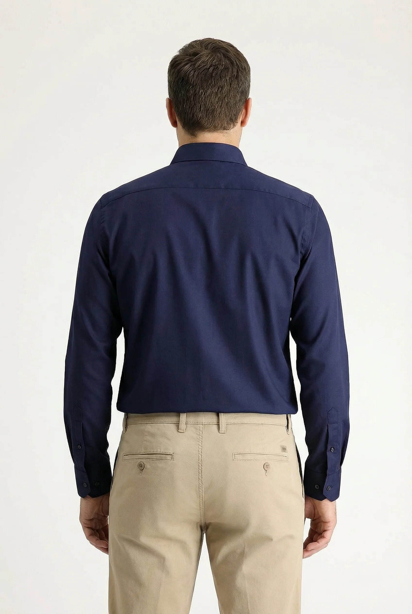 Koyu Lacivert Uzun Kol Slim Fit Dar Kesim Klasik Nano Care Su İtici Leke Tutmaz 4 Mevsim Pamuk Gömlek - Image 4
